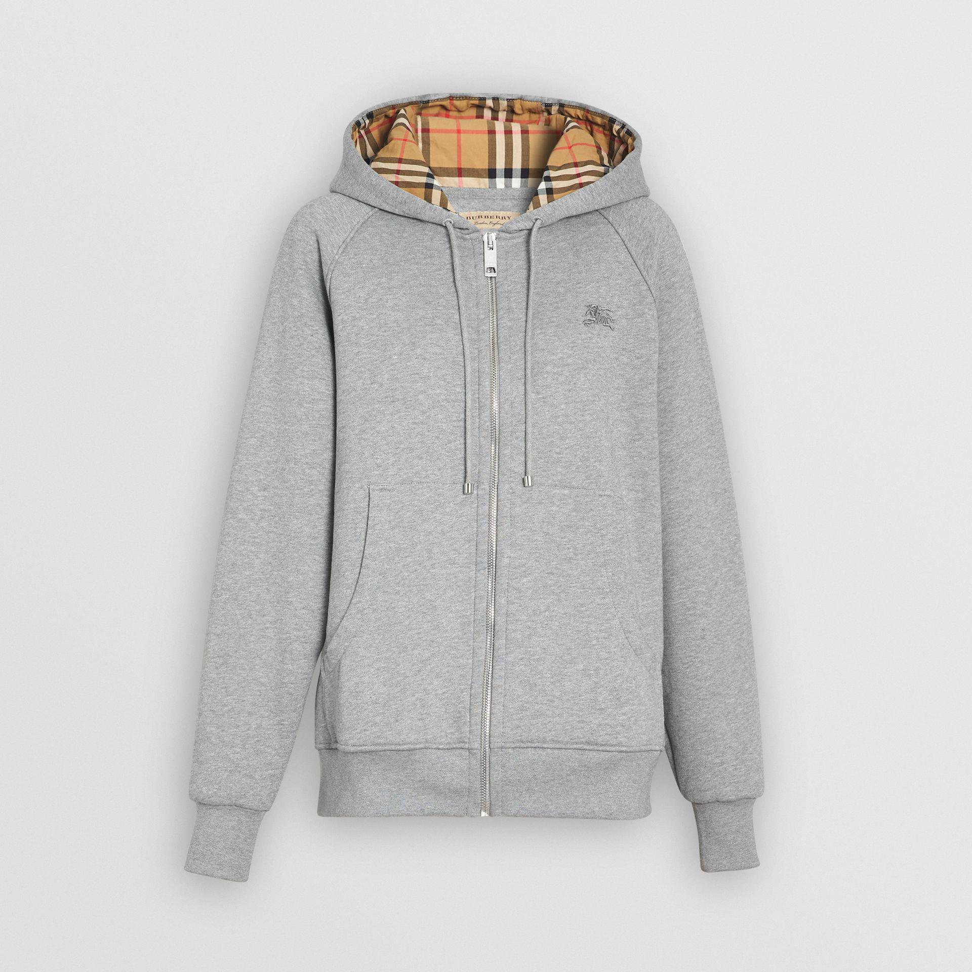 Burberry Cotton Vintage Check Detail Jersey Hooded Top in Pale Grey ...