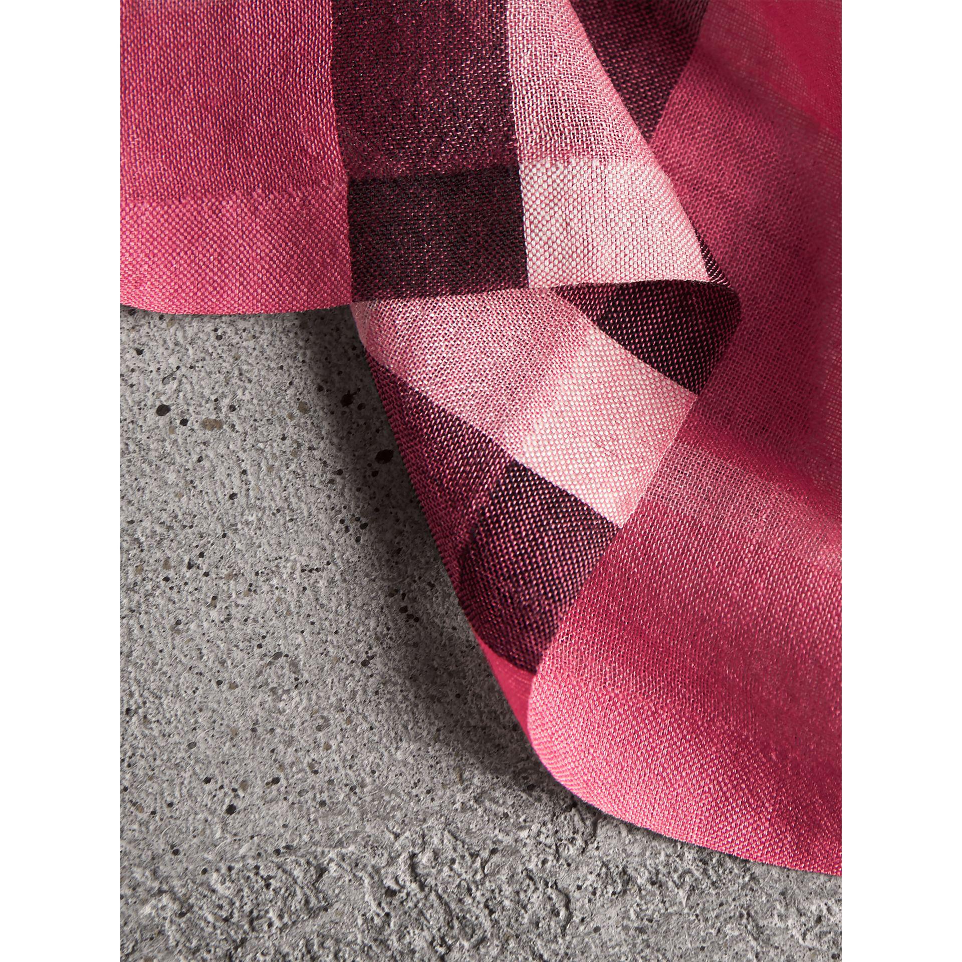 Check Lightweight Wool Silk Scarf in Pale Candy Pink