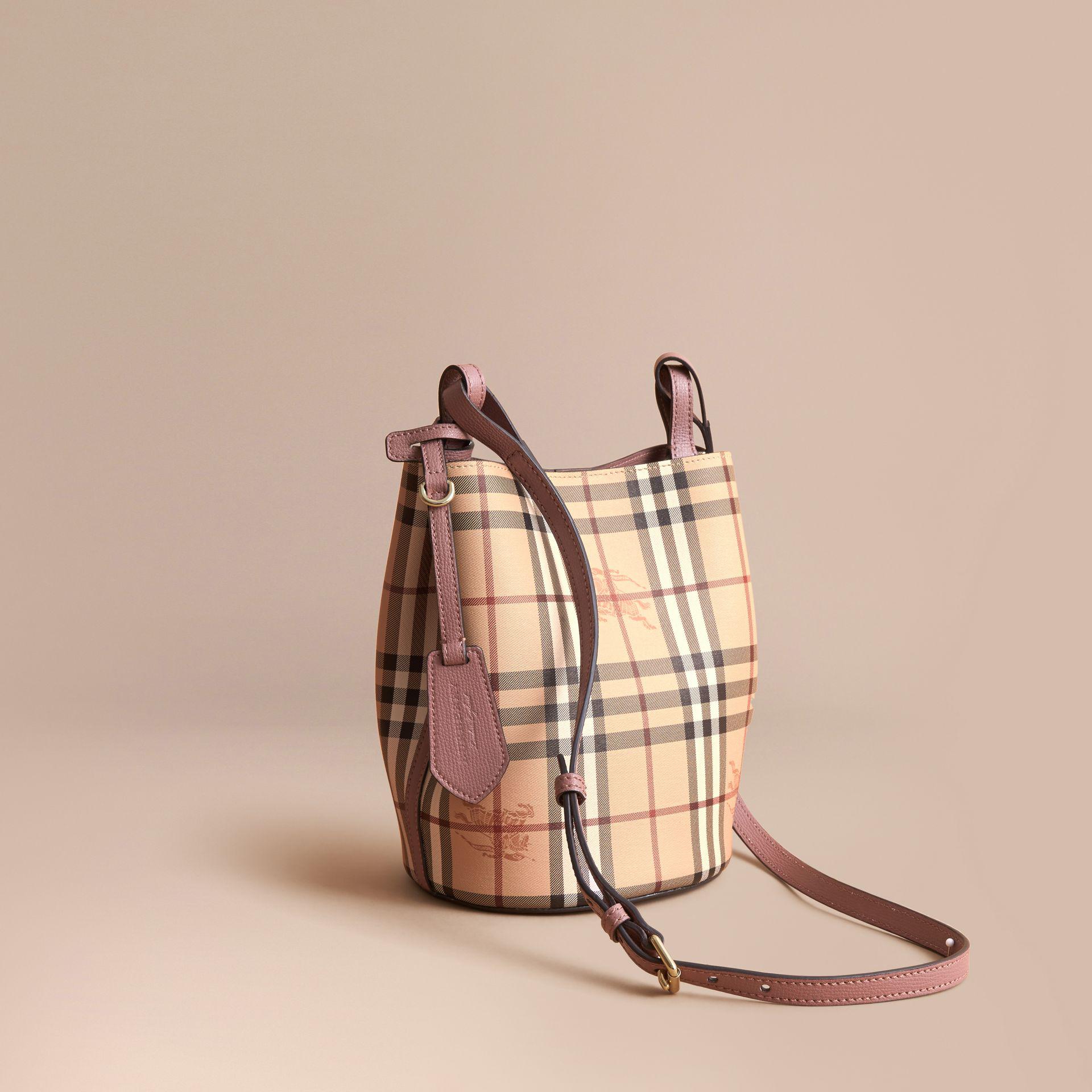 Burberry Leather And Haymarket Check Crossbody Bucket Bag Light