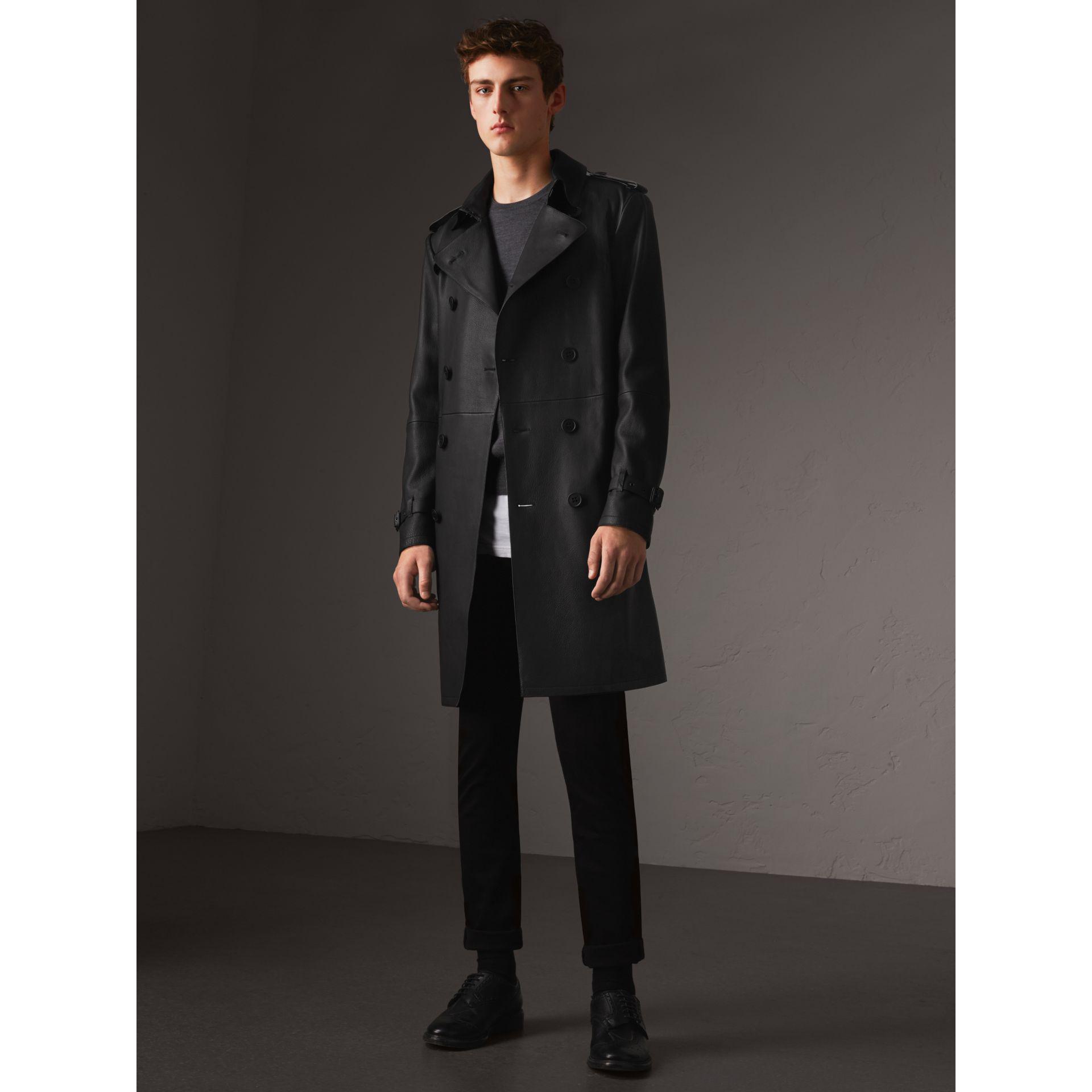 Burberry Midlength Shearling Collar Canvas Trench Coat in Black for Men