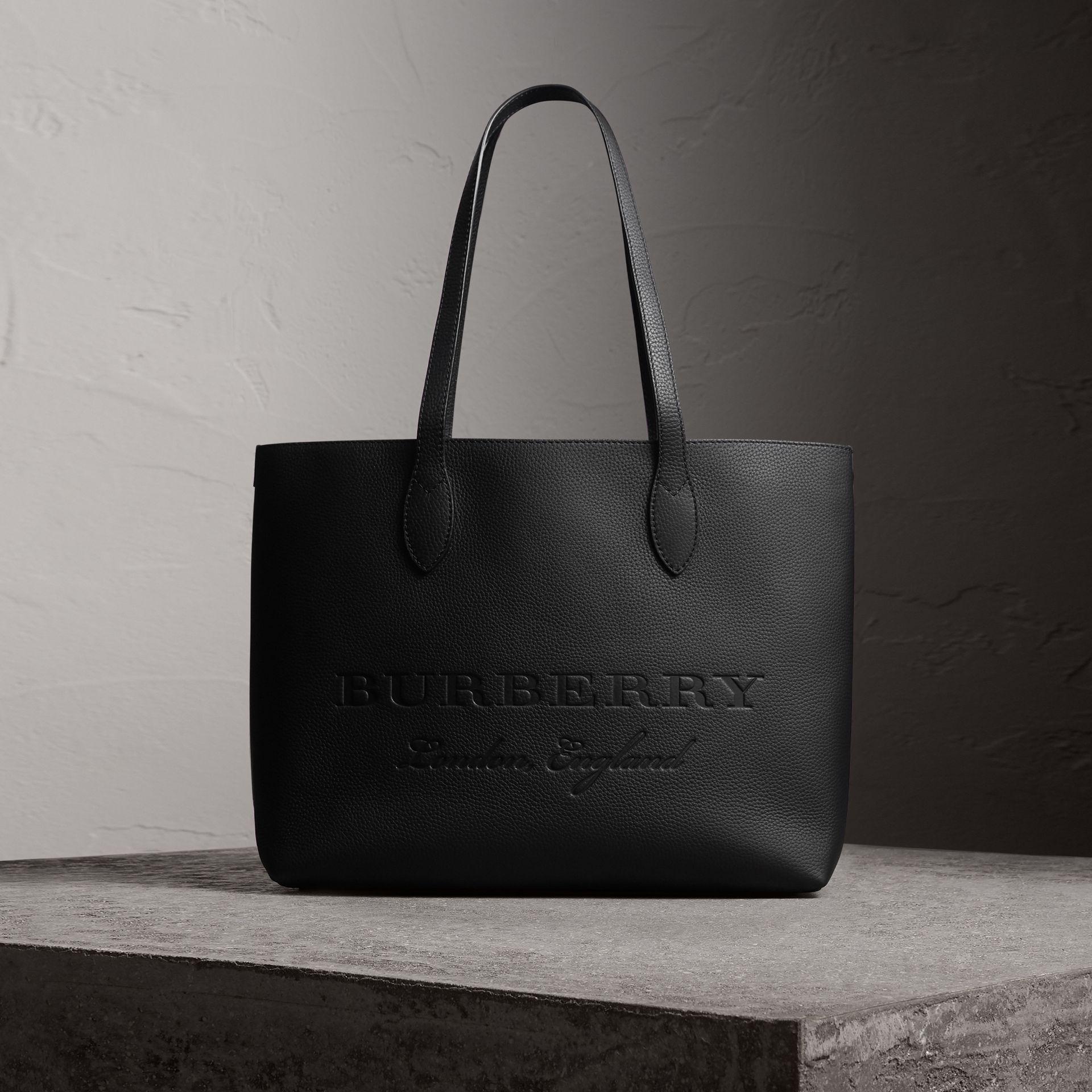 Burberry Medium Embossed Leather Tote in Black