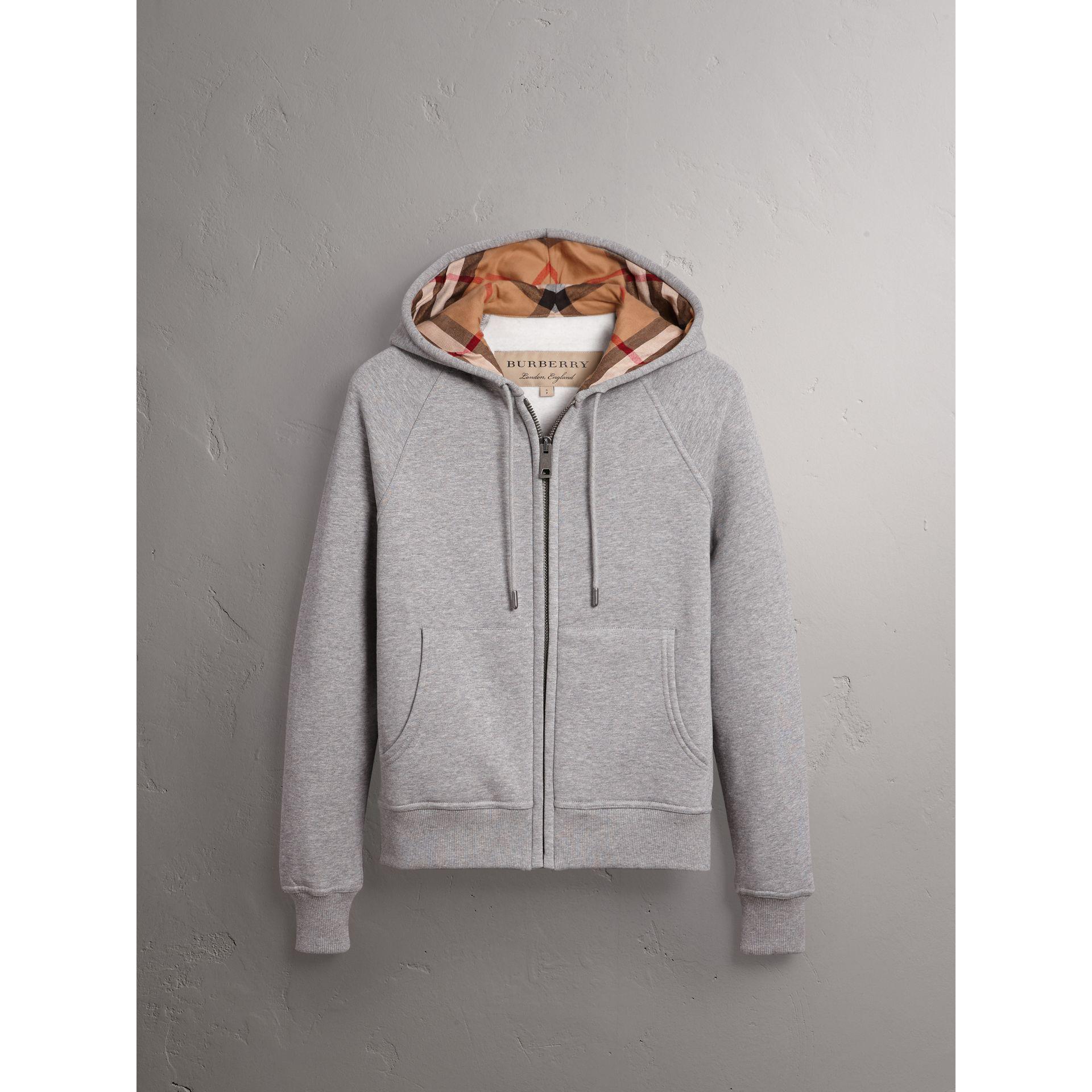 Burberry Hooded Zip-front Cotton Blend Sweatshirt in Gray | Lyst