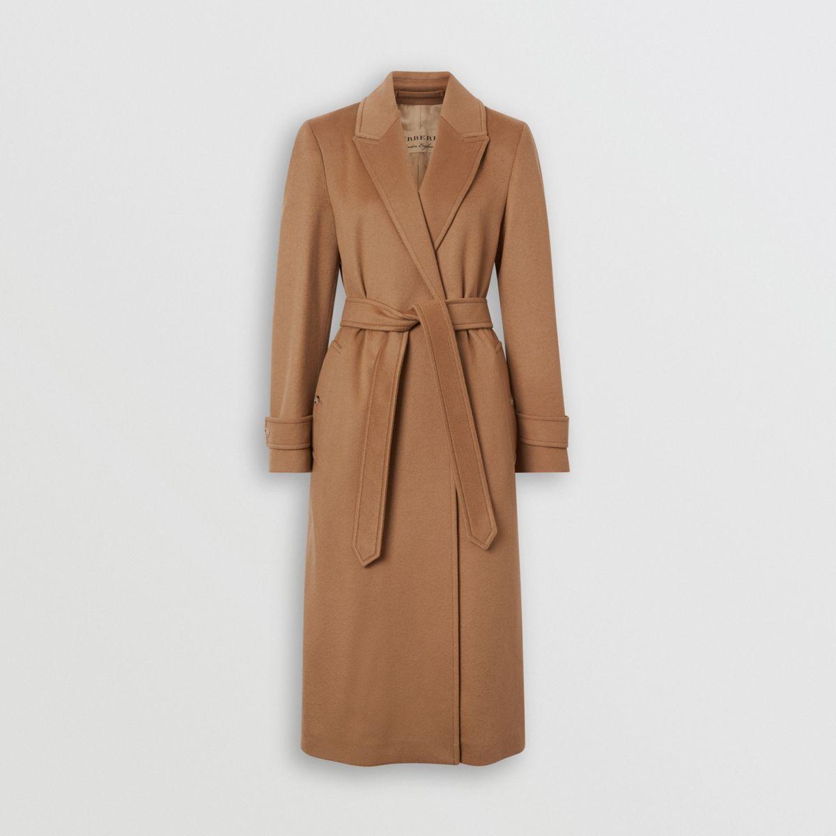 burberry peak lapel cashmere wrap coat