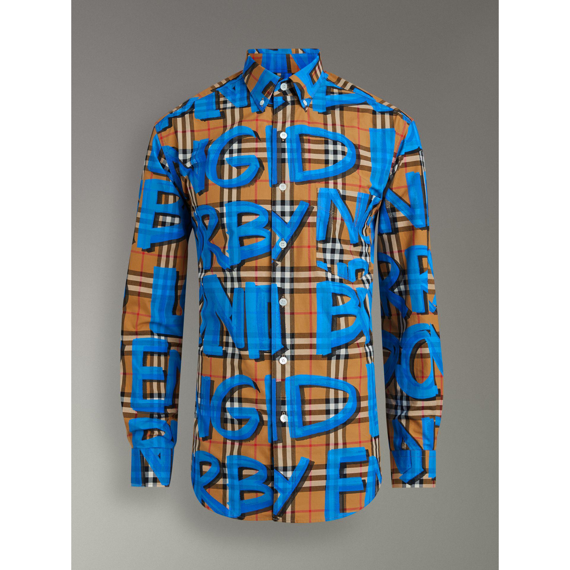 Burberry Graffiti Print Vintage Check Shirt in Blue for Men | Lyst