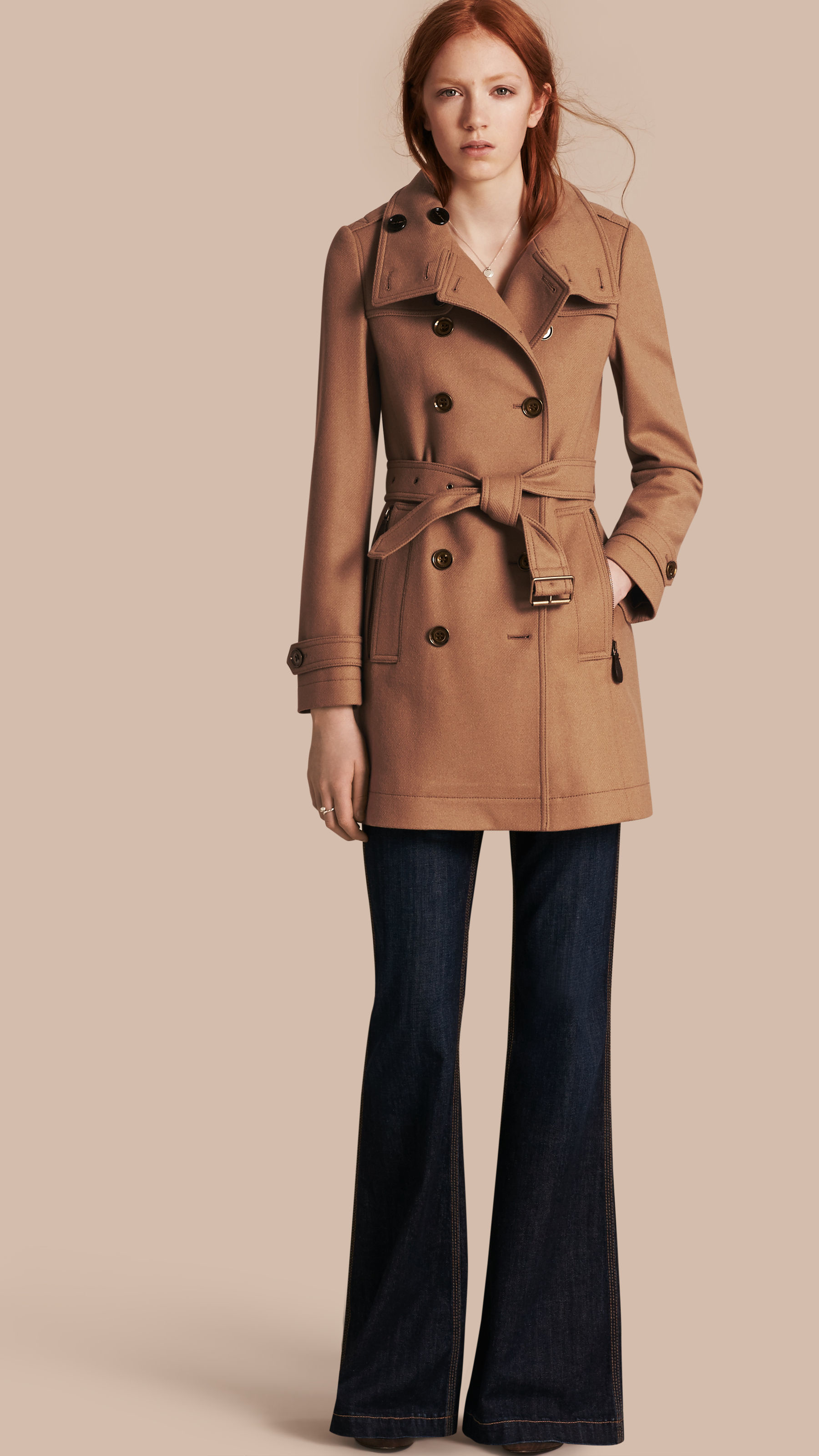 Burberry Short Double Wool Twill Trench Coat Camel in Brown - Lyst