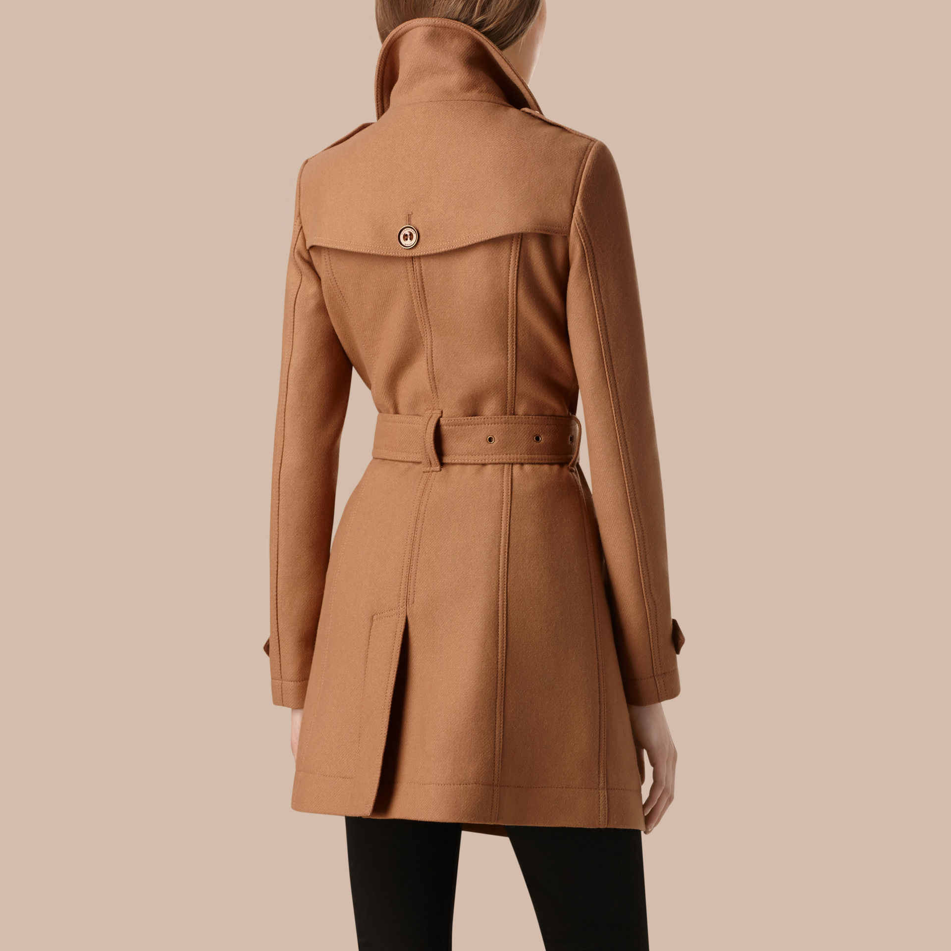 Burberry Short Double Wool Twill Trench Coat Camel in Natural Lyst