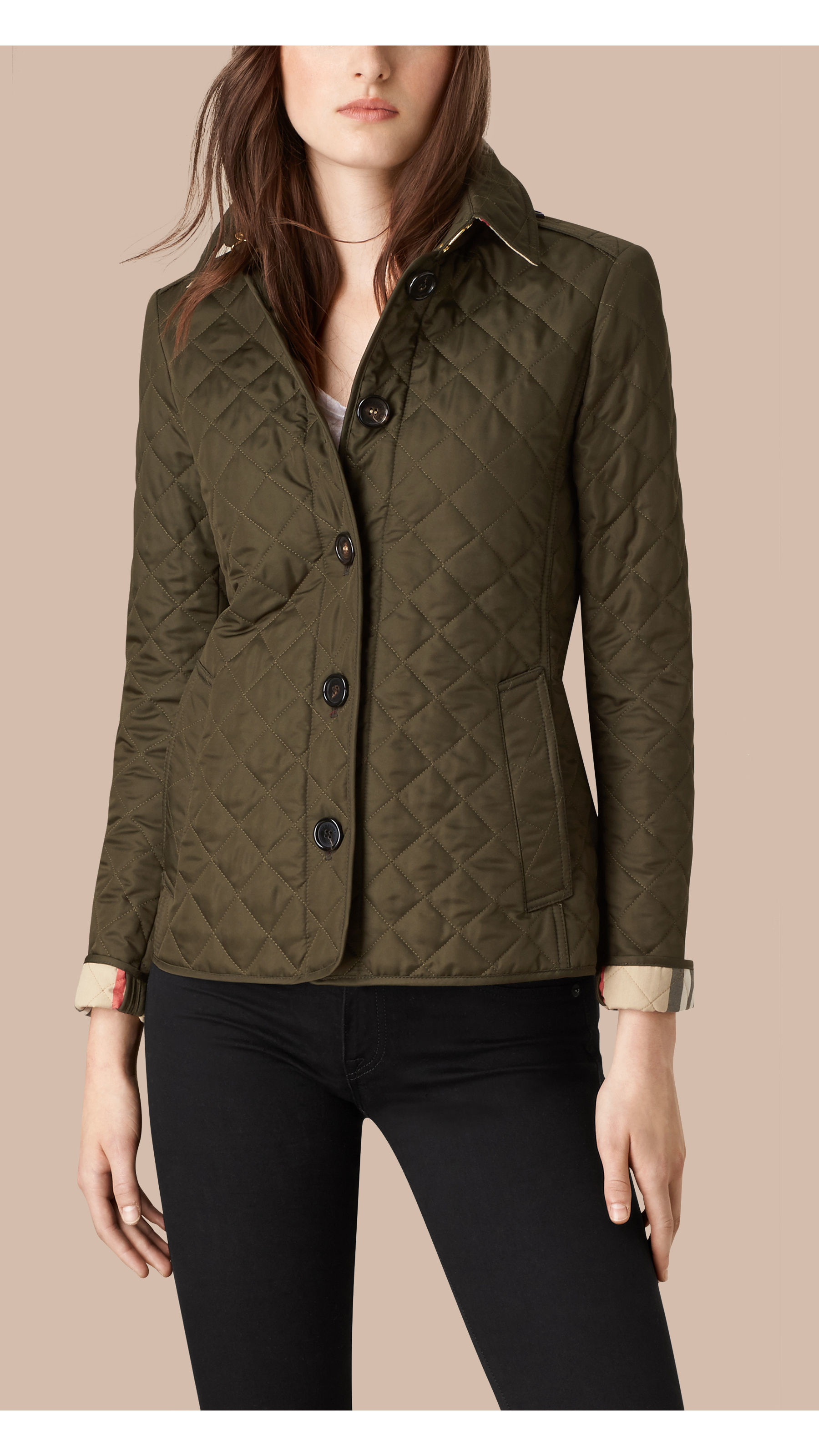 gys direkte Udsøgt Burberry Diamond Quilted Jacket Dark Olive in Green | Lyst