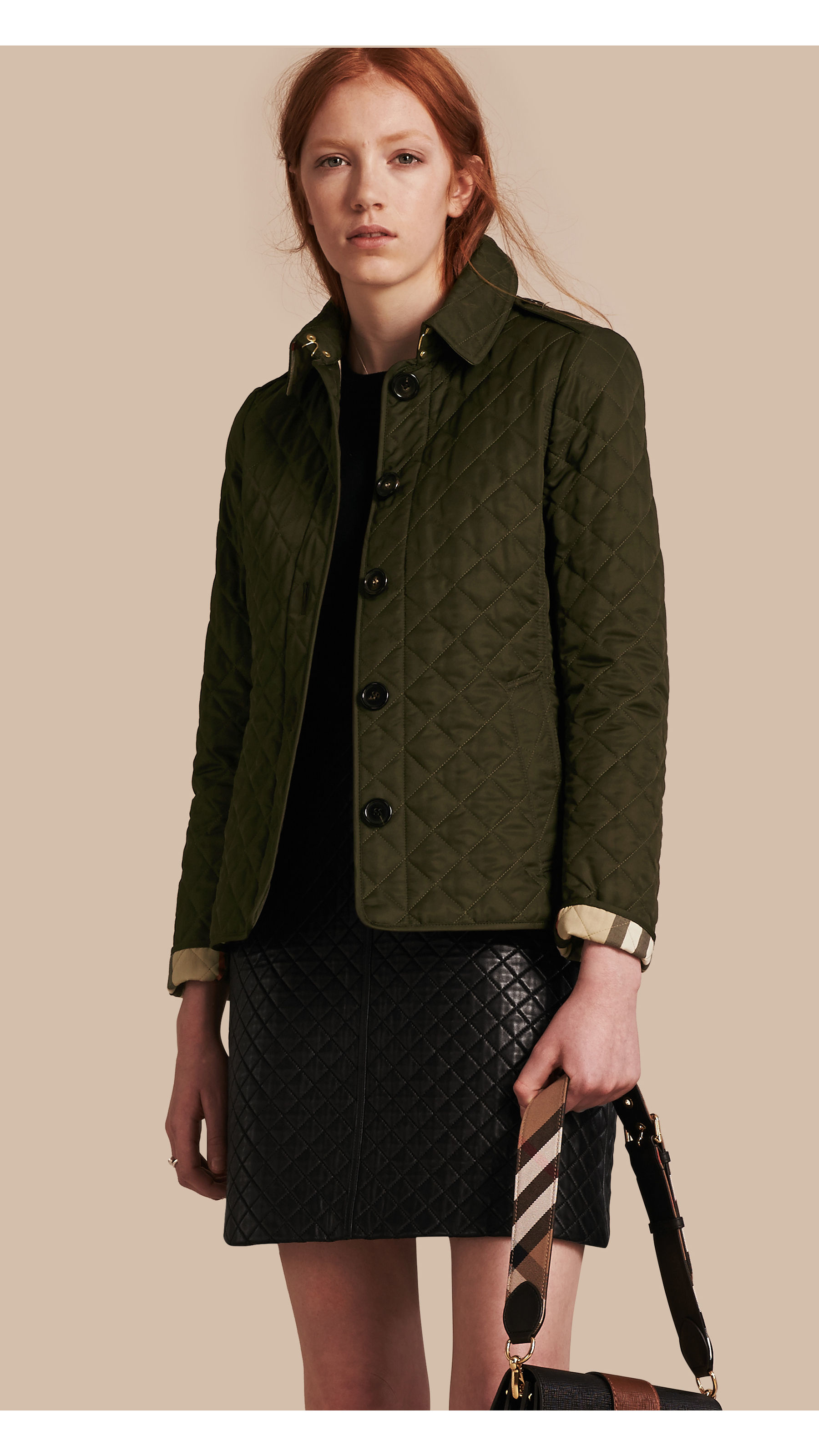 Burberry Diamond Quilted Jacket Olive in | Lyst