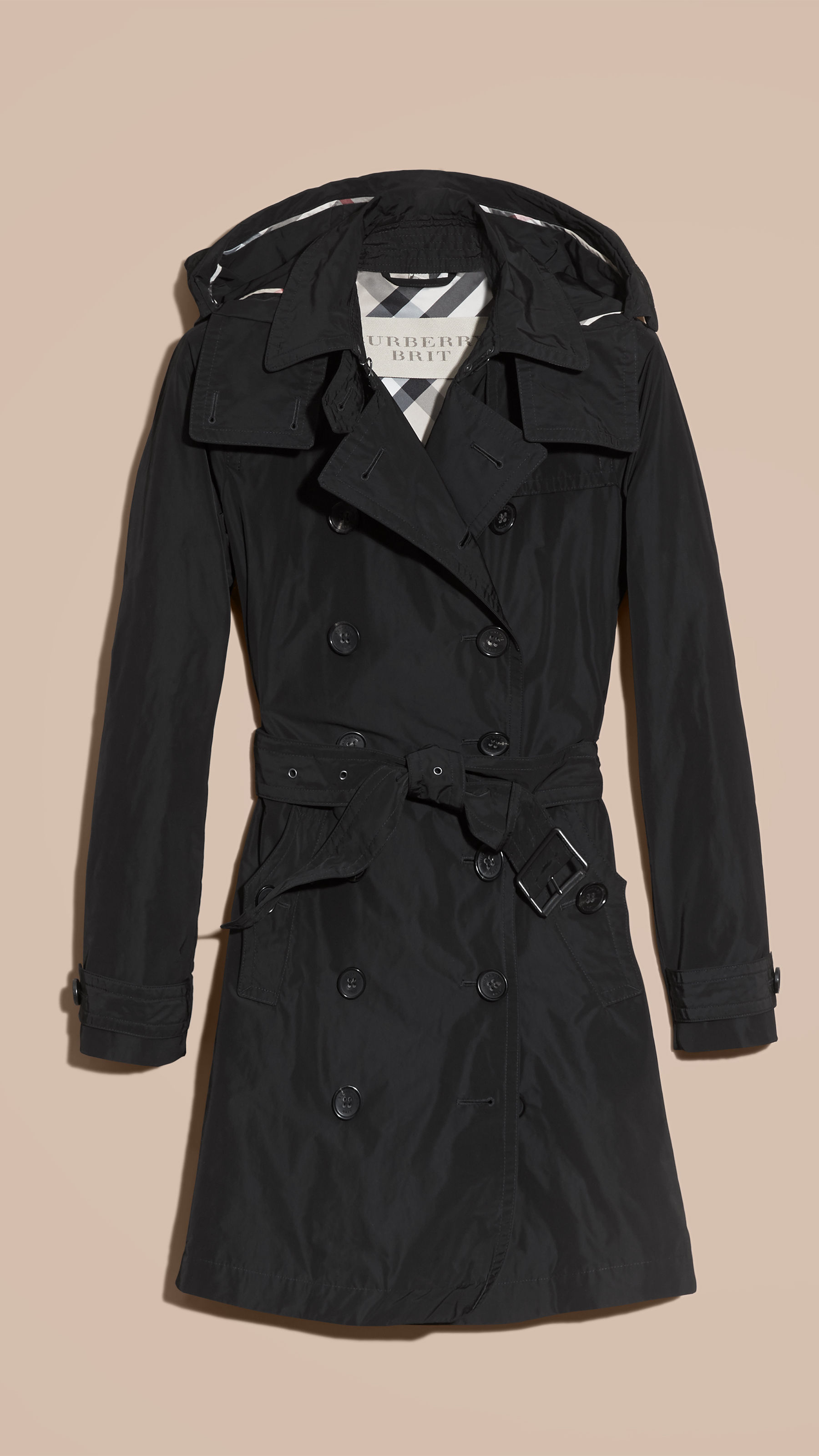 Black Leather Trench Coat With Hood Photos