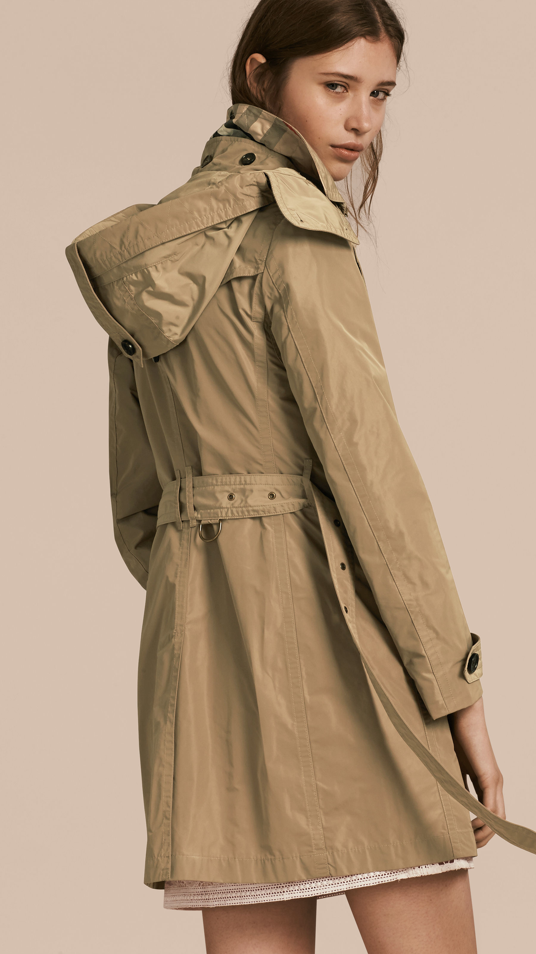 Burberry Taffeta Trench Coat With Detachable Hood Sisal in Natural | Lyst UK