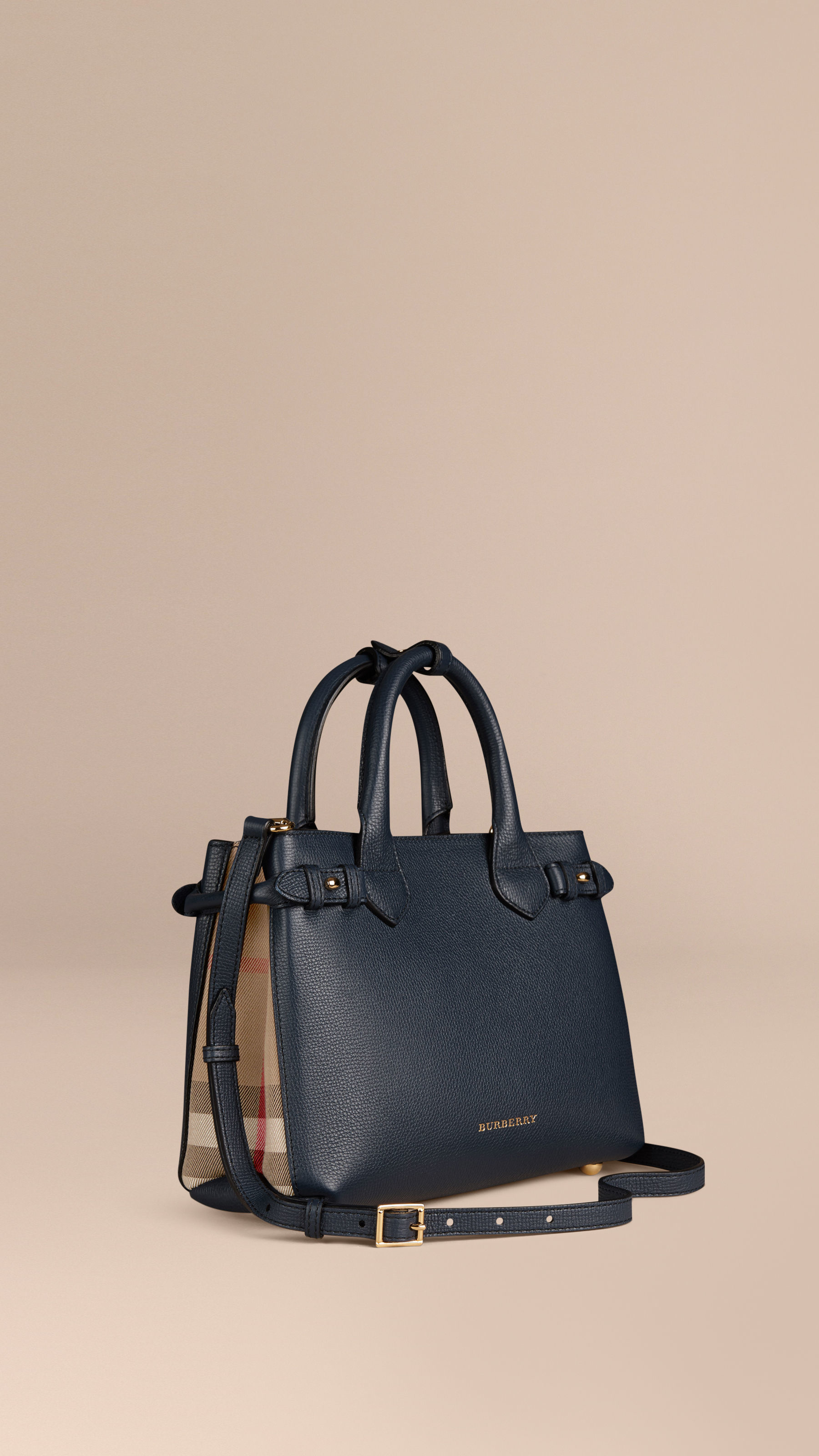 Burberry The Small Banner In Leather And House Check Ink Blue - Lyst