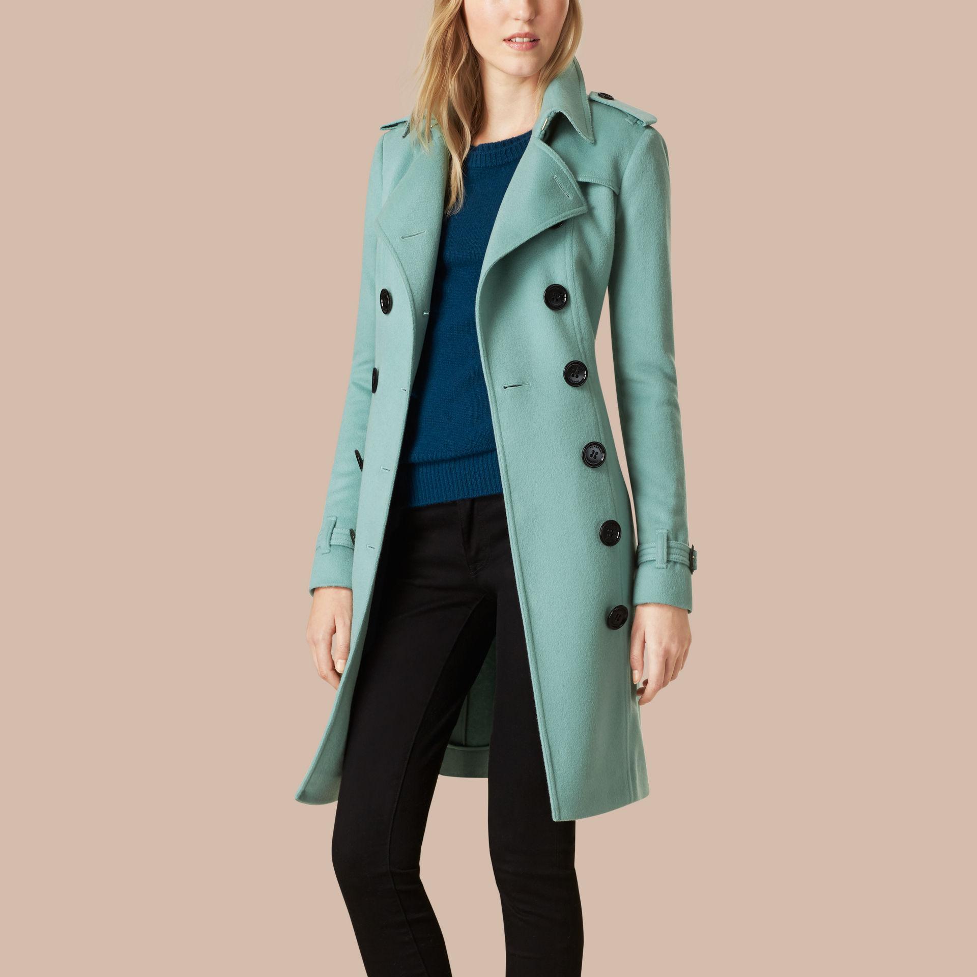Burberry Sandringham Fit Cashmere Trench Coat Dusty Mint in Green | Lyst