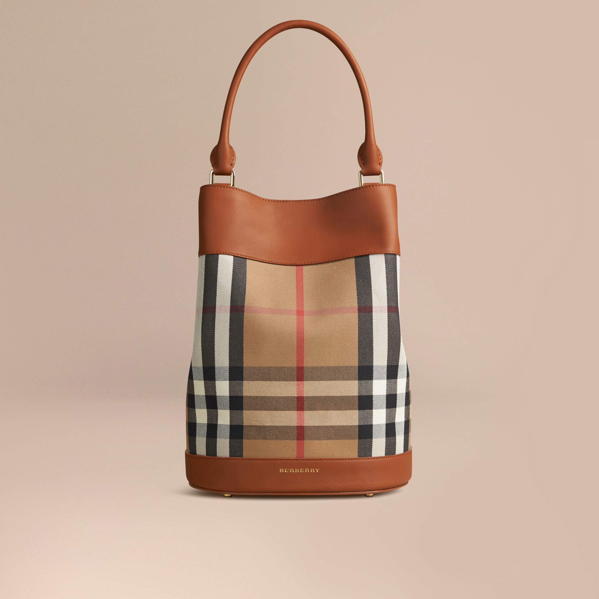 Burberry House-Check and Leather Bucket Bag | Lyst