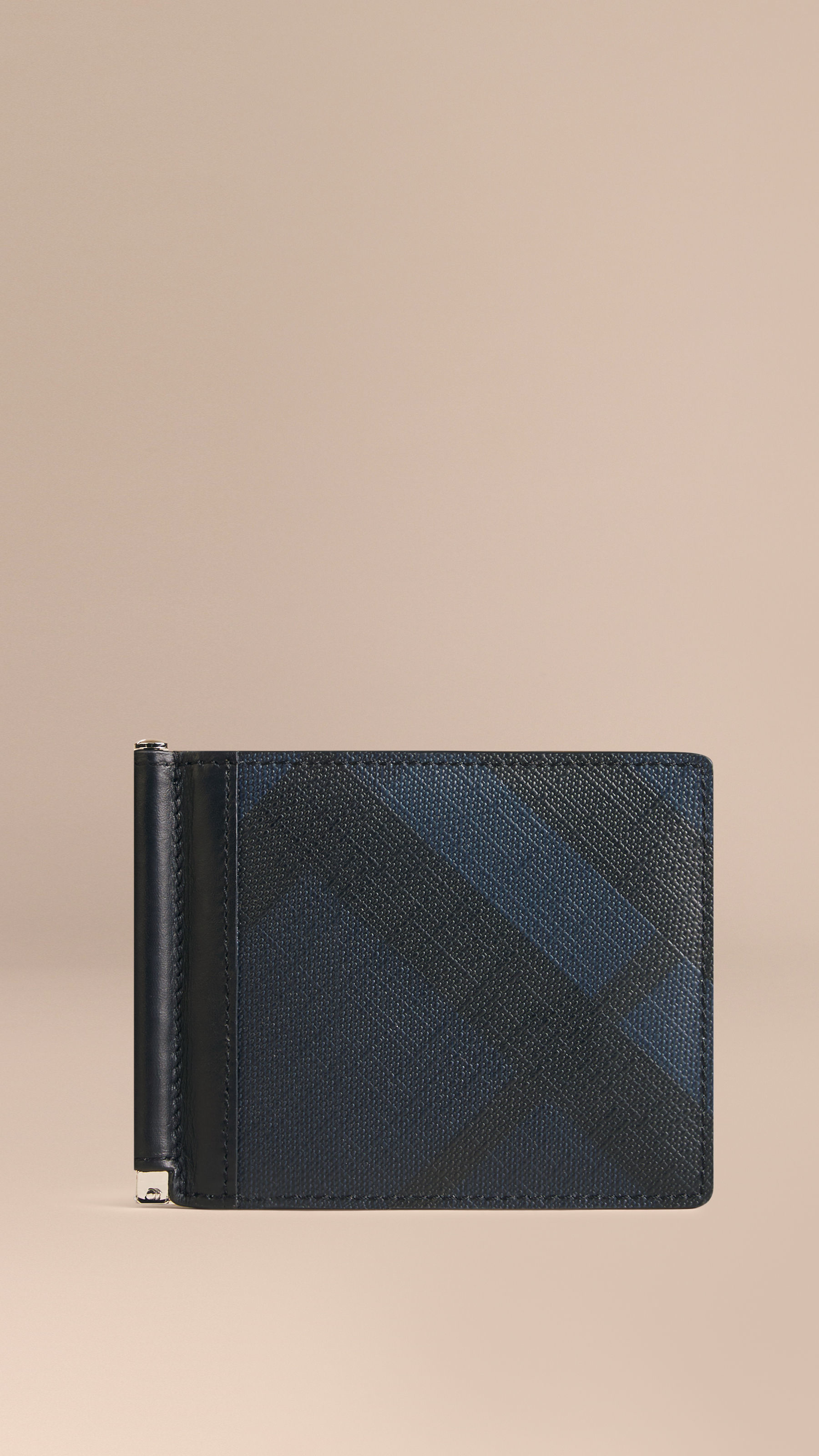 Burberry Synthetic Check Money Clip Wallet Navy/black in Blue for Men - Lyst