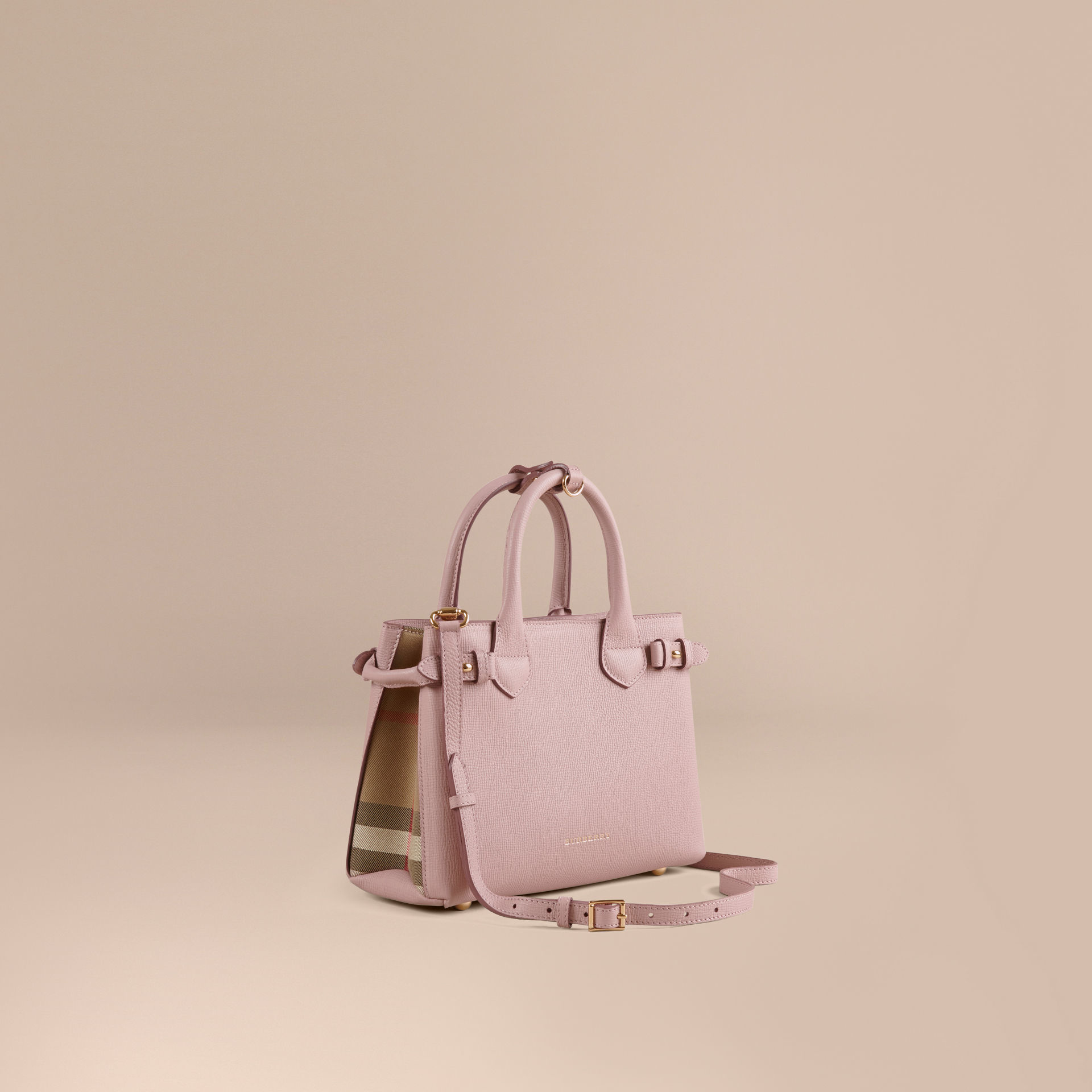 Burberry The Small Banner Leather And House Check Bag In Pink Lyst