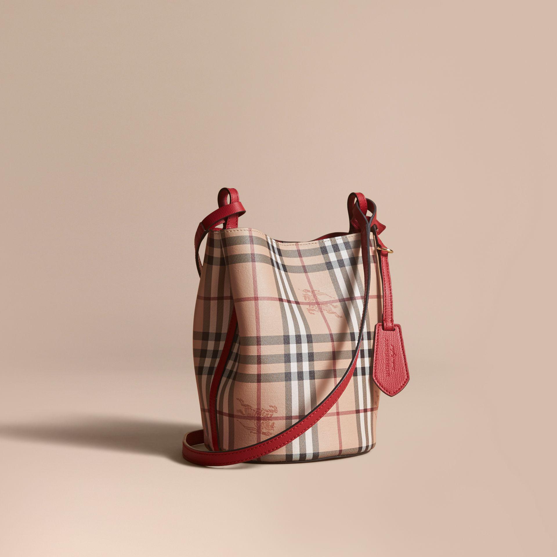 Burberry Leather And Haymarket Check Crossbody Bag Poppy Red | Lyst