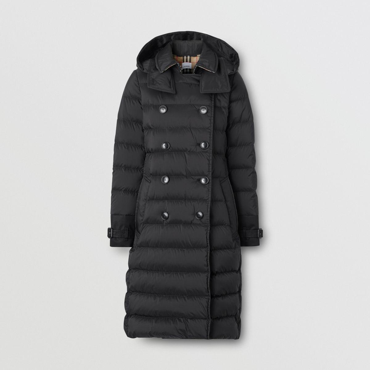 Burberry Double-breasted Down Coat in Black | Lyst