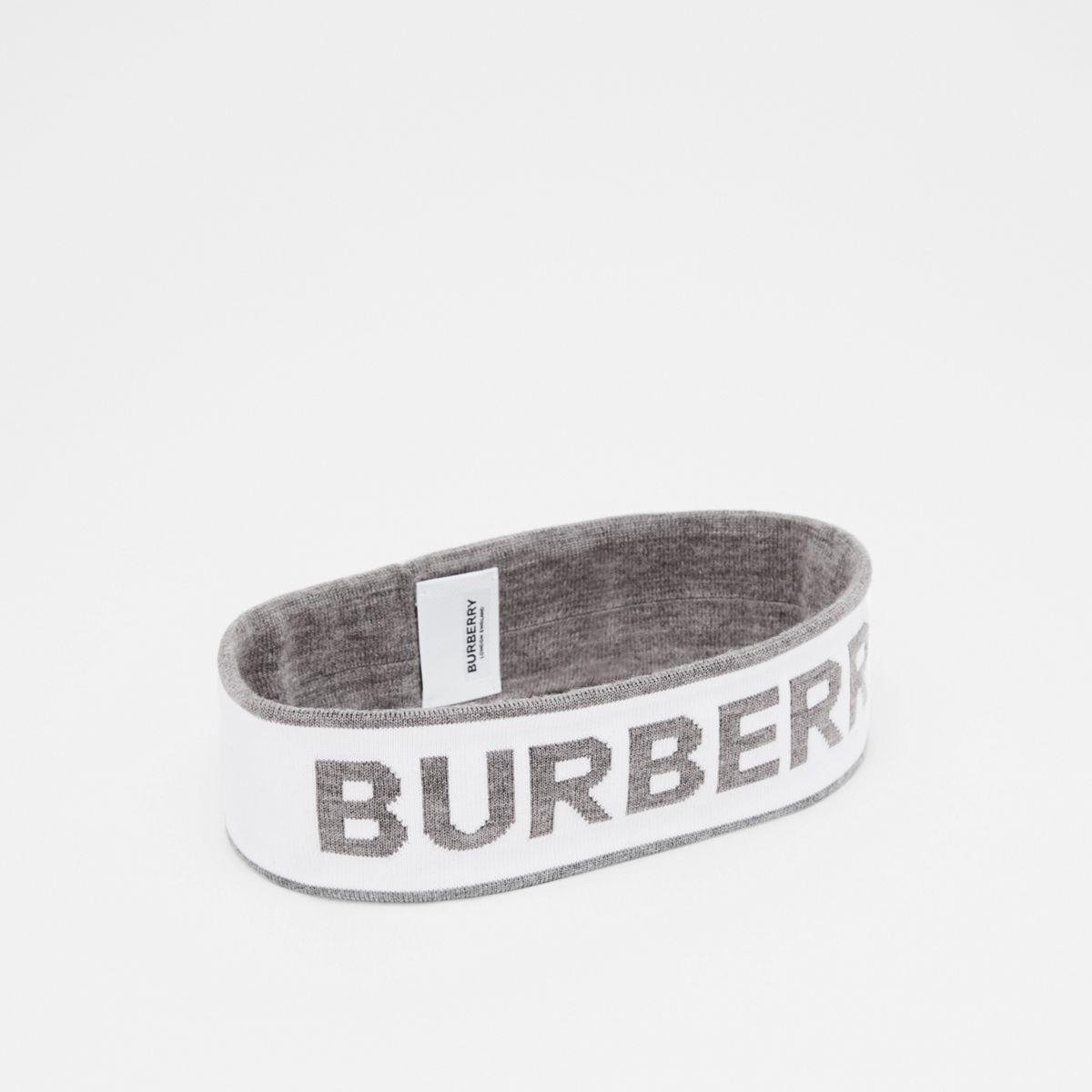 Burberry Logo Intarsia Wool Blend Headband in White/Mid Grey (Gray) | Lyst