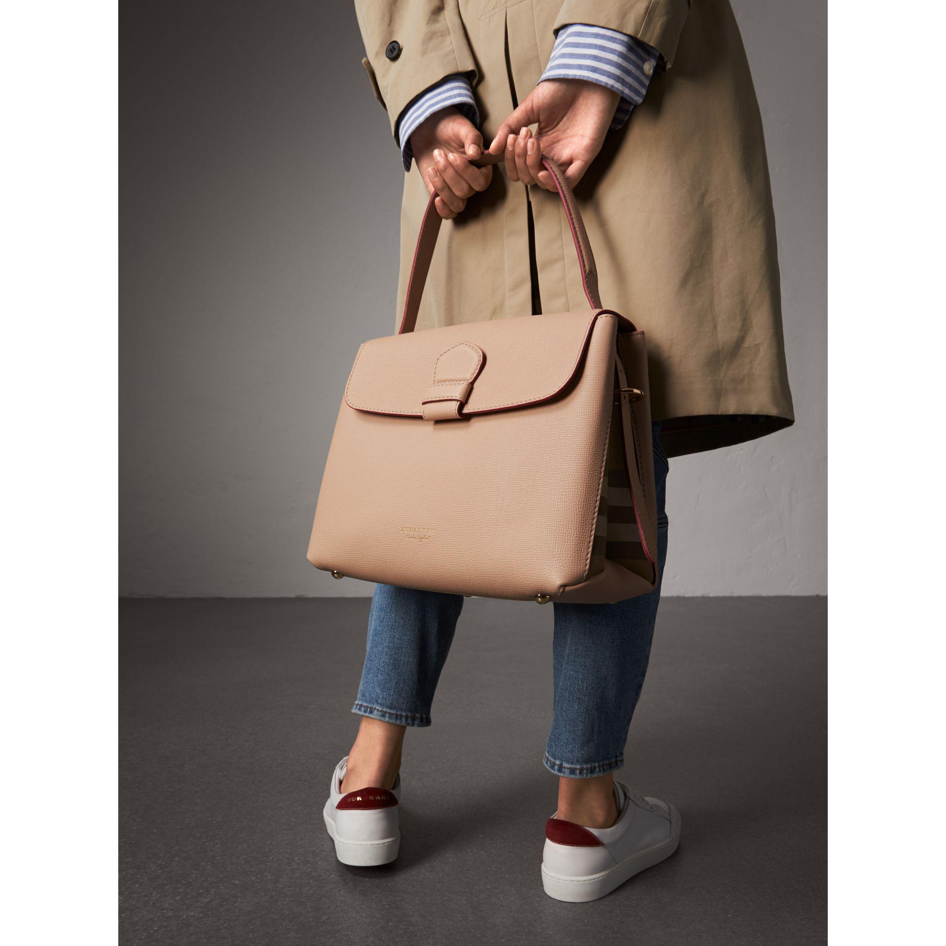 burberry medium grainy leather and house check tote bag