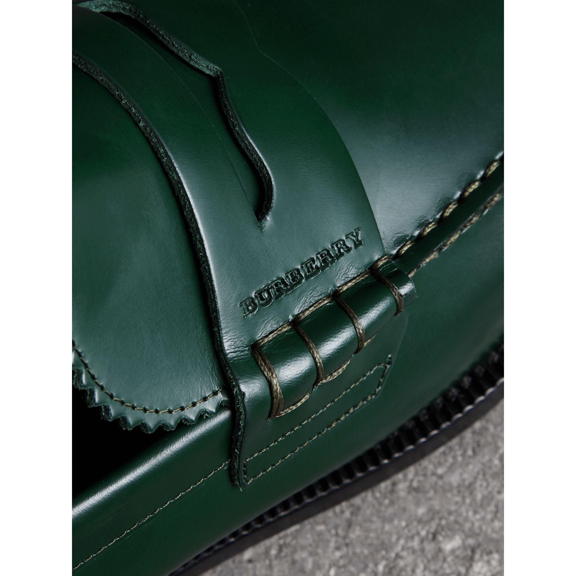 green penny loafers