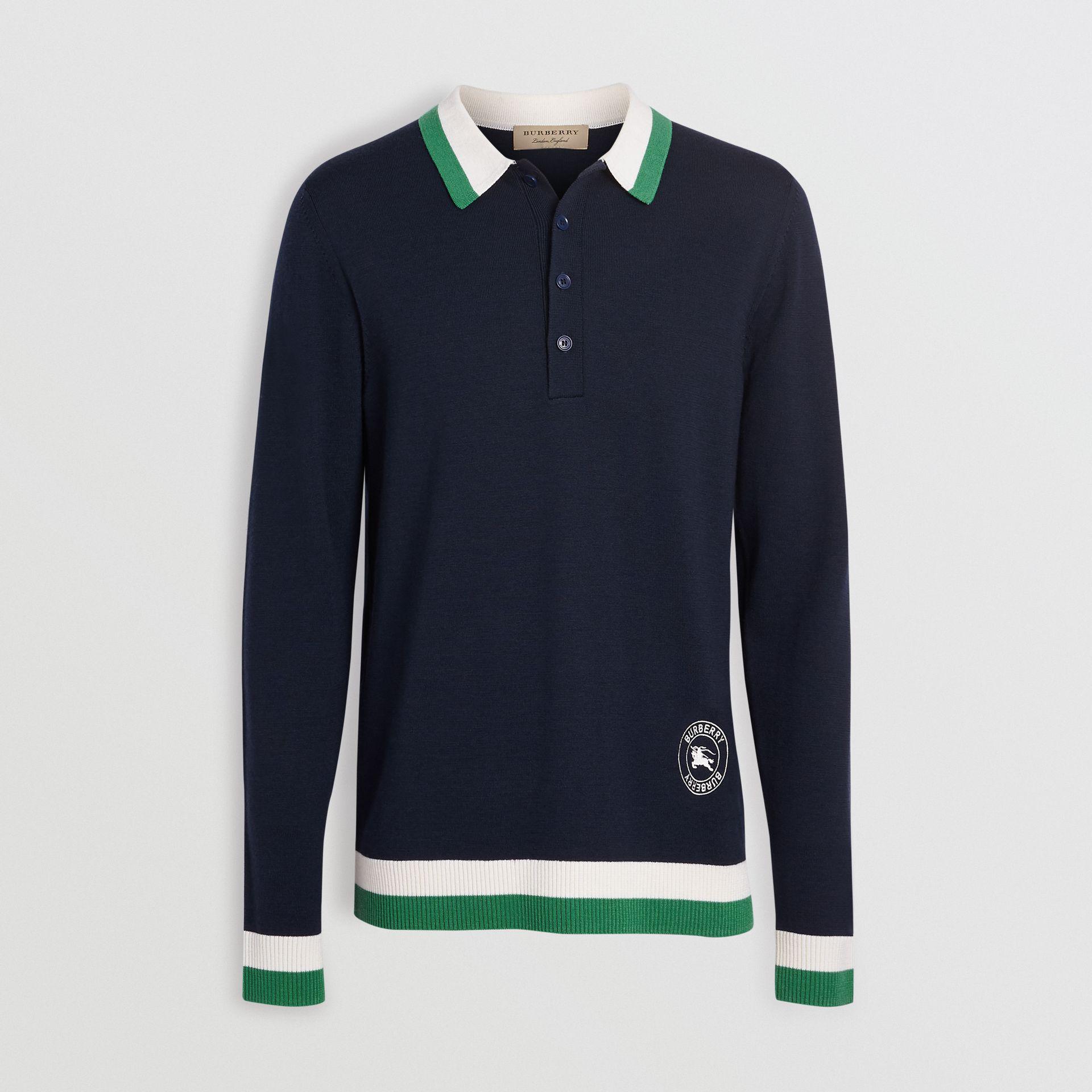 Download Burberry Stripe Detail Merino Wool Long-sleeve Polo Shirt ...