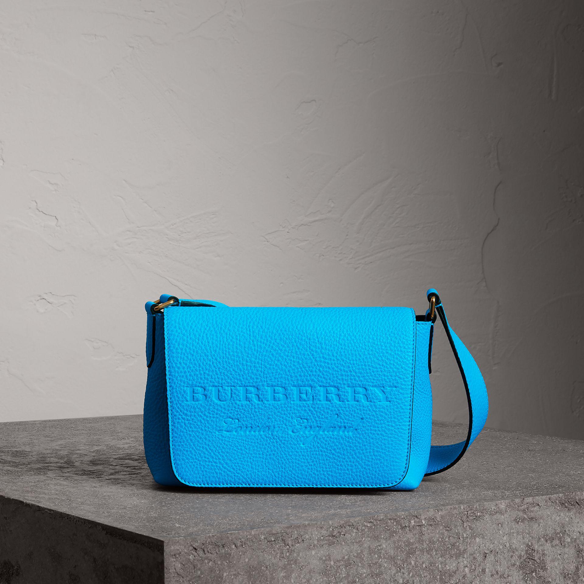 Burberry Small Embossed Neon Leather Messenger Bag in Blue | Lyst