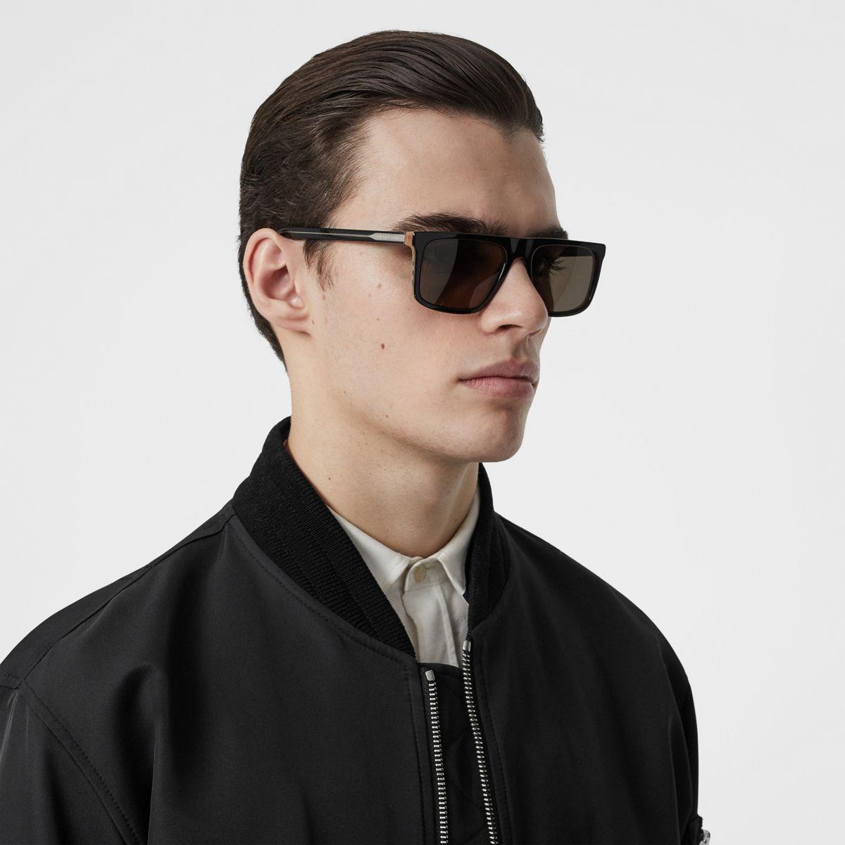 Burberry Vintage Check Detail Straight-brow Sunglasses for Men | Lyst