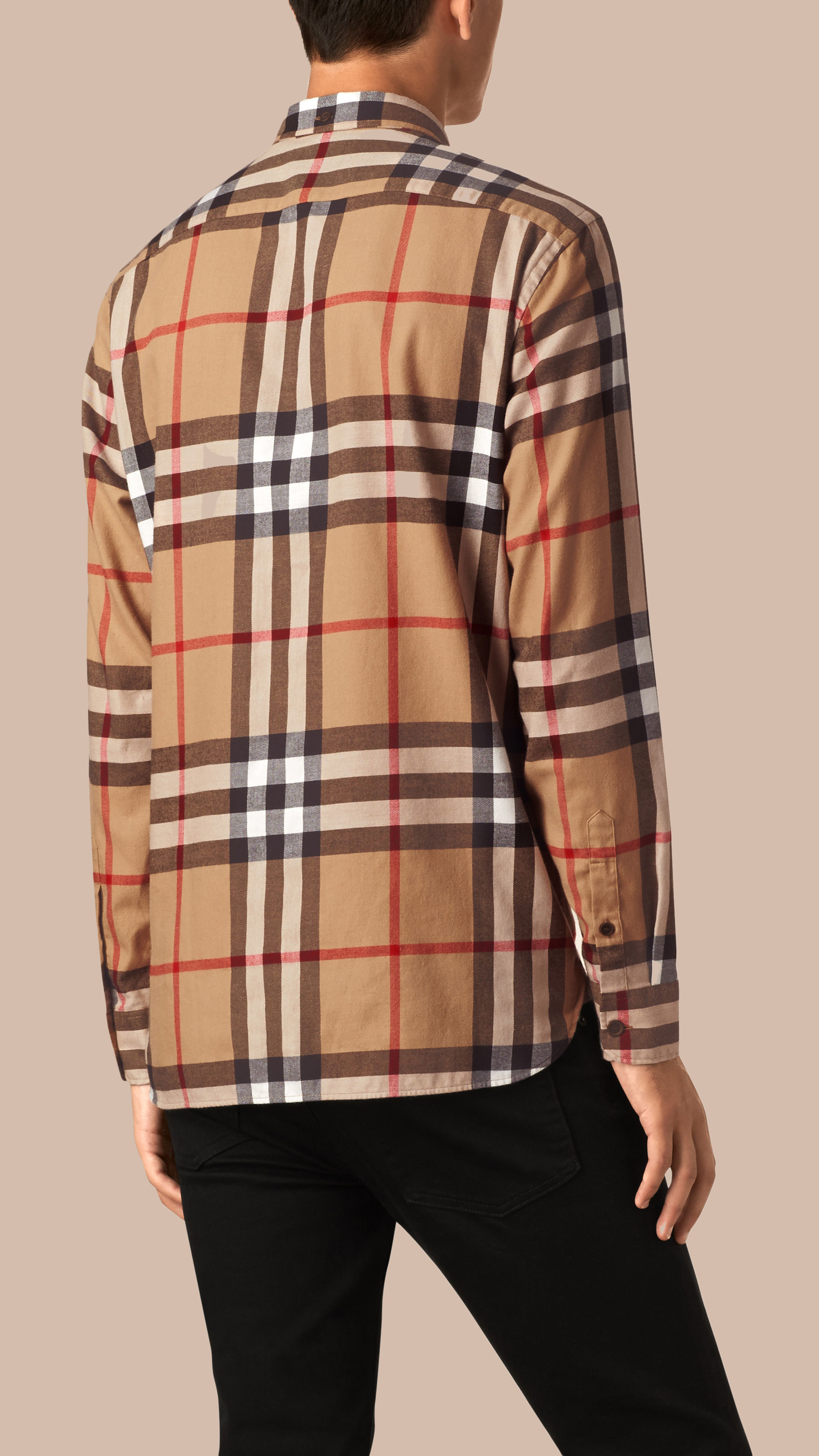 Burberry Check Cotton Flannel Shirt in Camel (Orange) for Men - Lyst