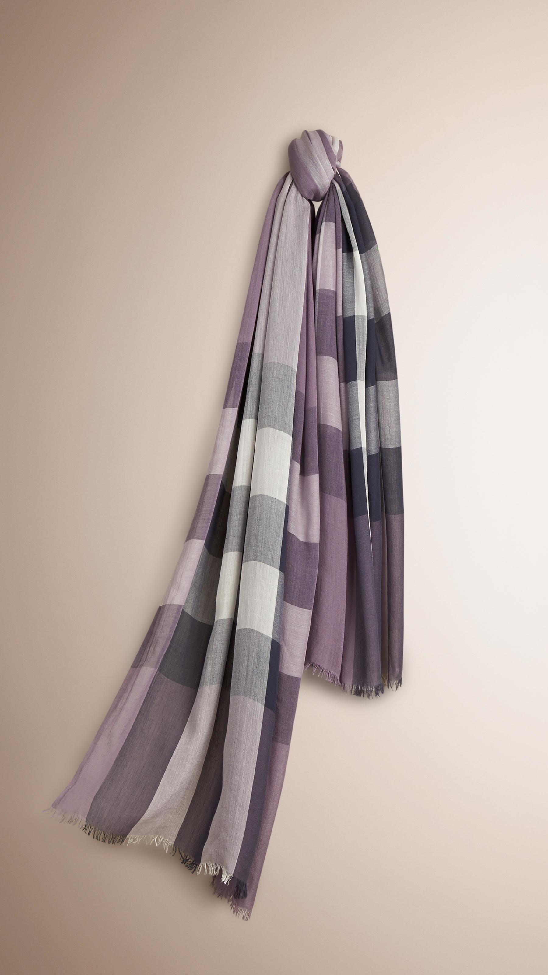Burberry Check Modal Cashmere And Silk Scarf Lilac in Purple | Lyst