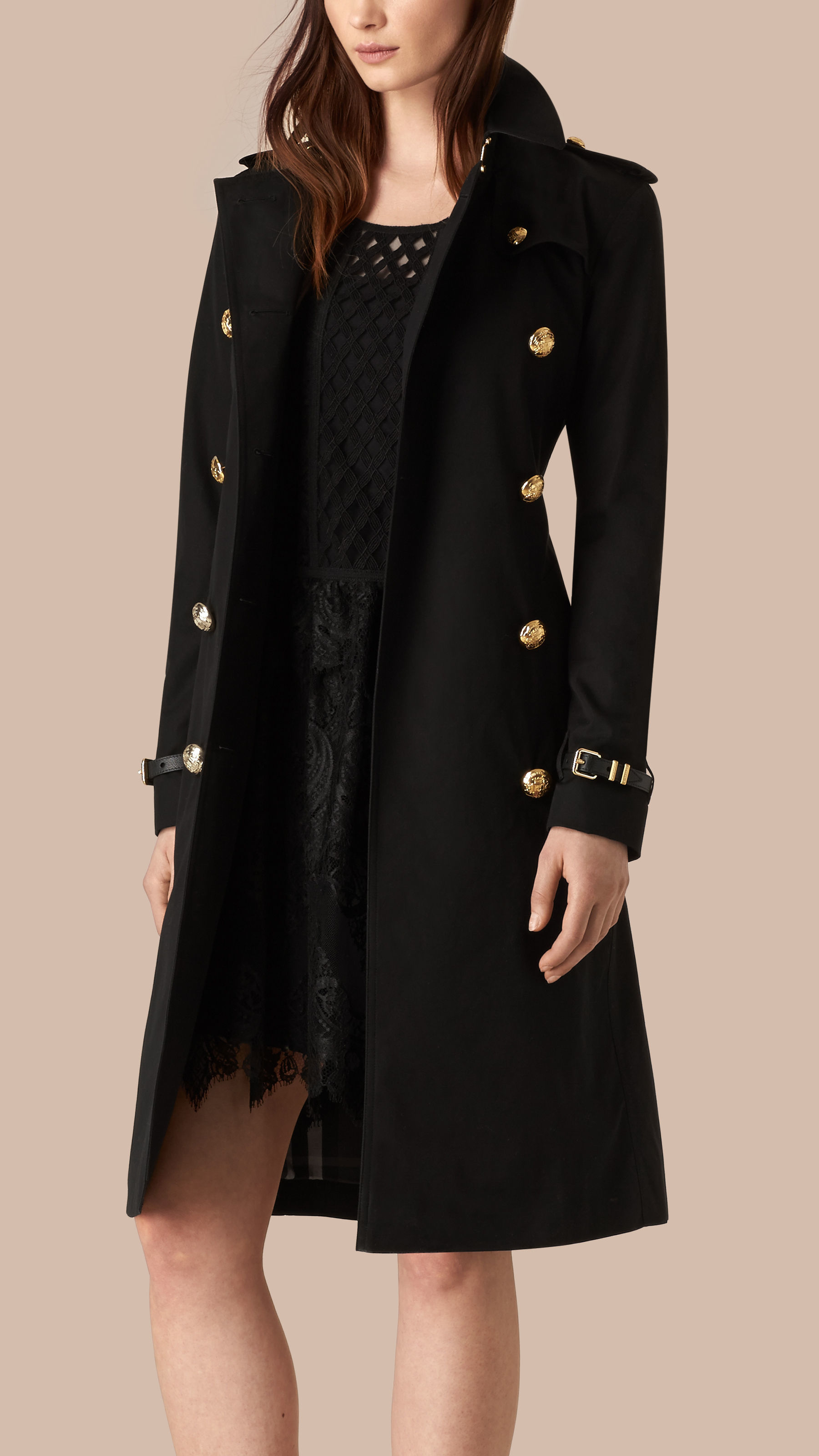 Burberry Military Button Cotton Gabardine Trench Coat in Black - Lyst