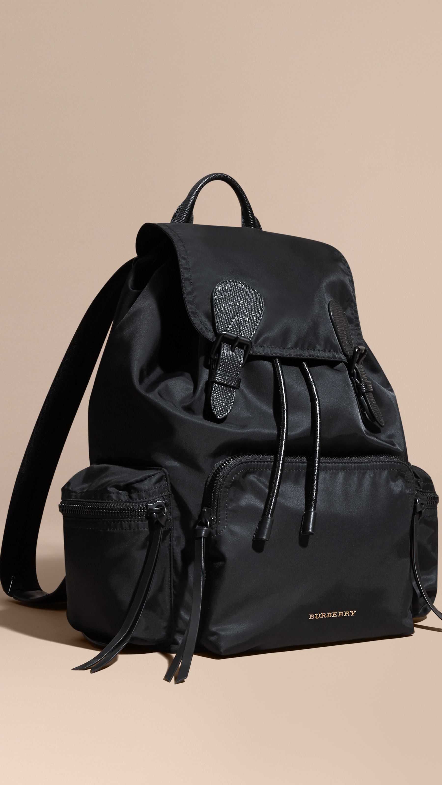 Burberry The Large Rucksack In Technical Nylon And Leather Black for Men |  Lyst
