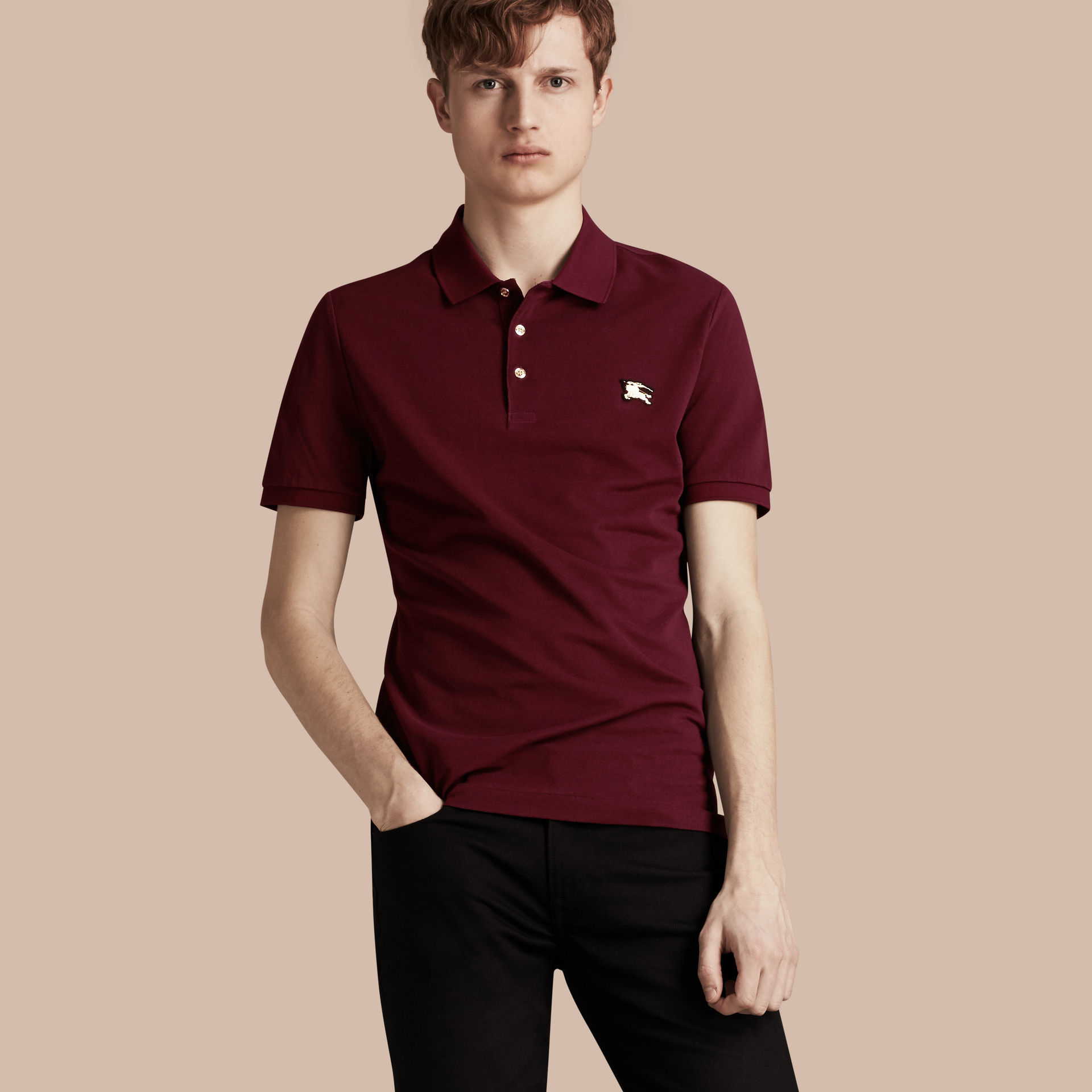 burgundy burberry polo shirt