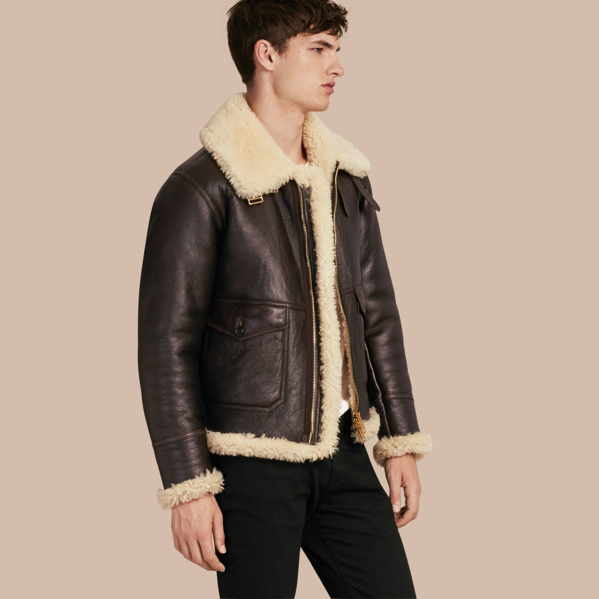 Burberry Leather Shearling Aviator Jacket for Men | Lyst