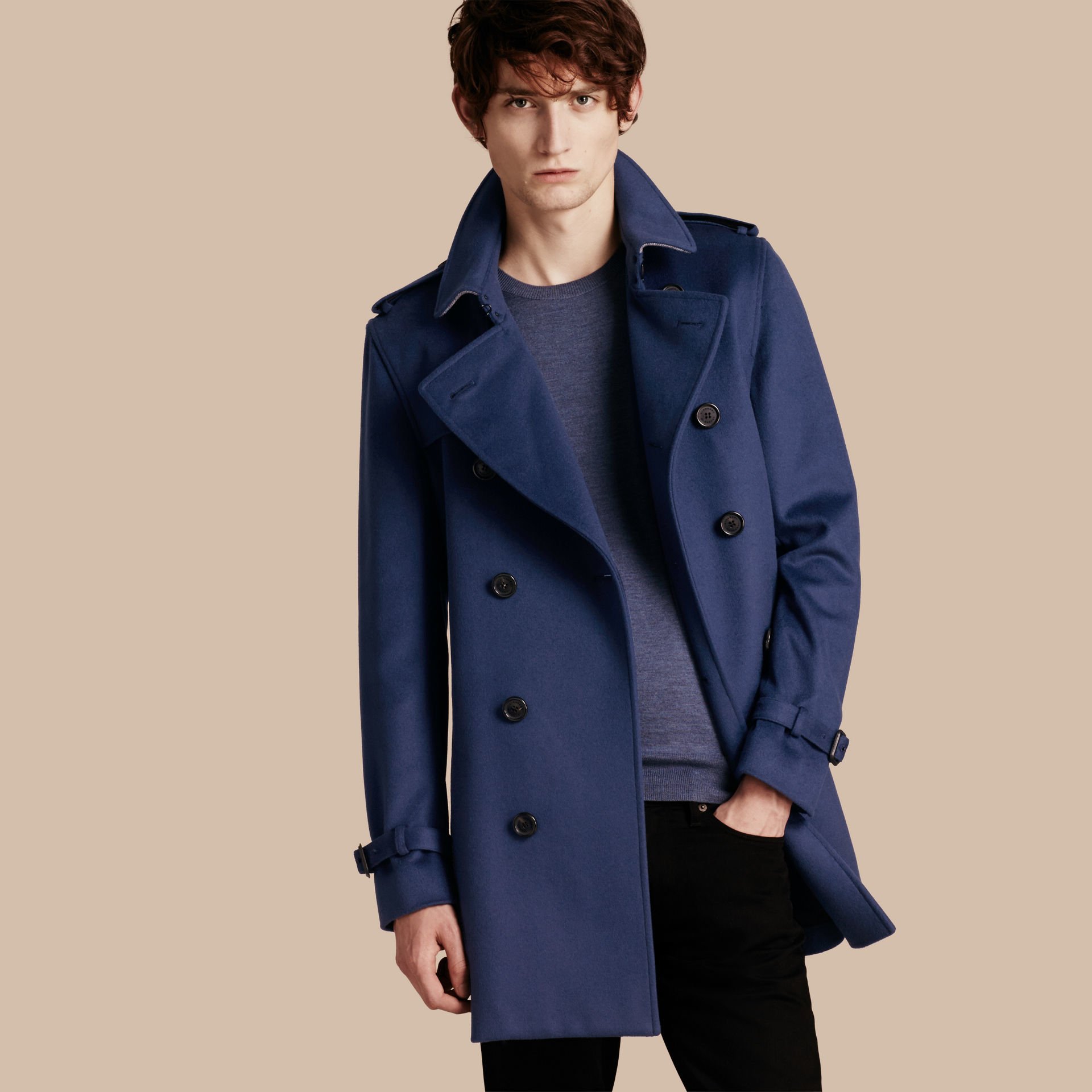 Burberry Wool Cashmere Trench Coat in Bright Steel Blue (Blue) for Men |  Lyst