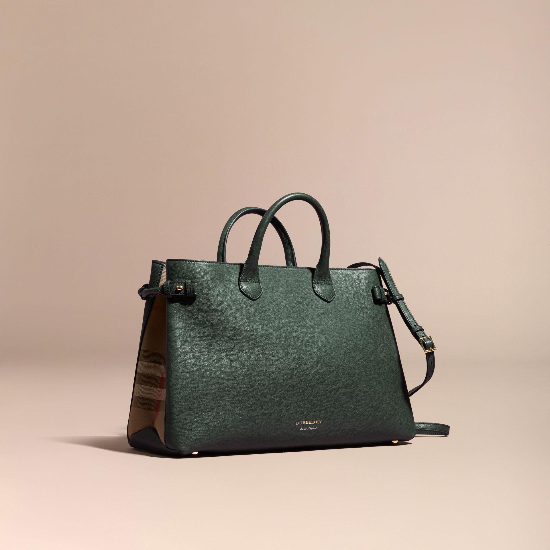 Burberry The Large Banner In Leather And House Check Dark Bottle Green |  Lyst