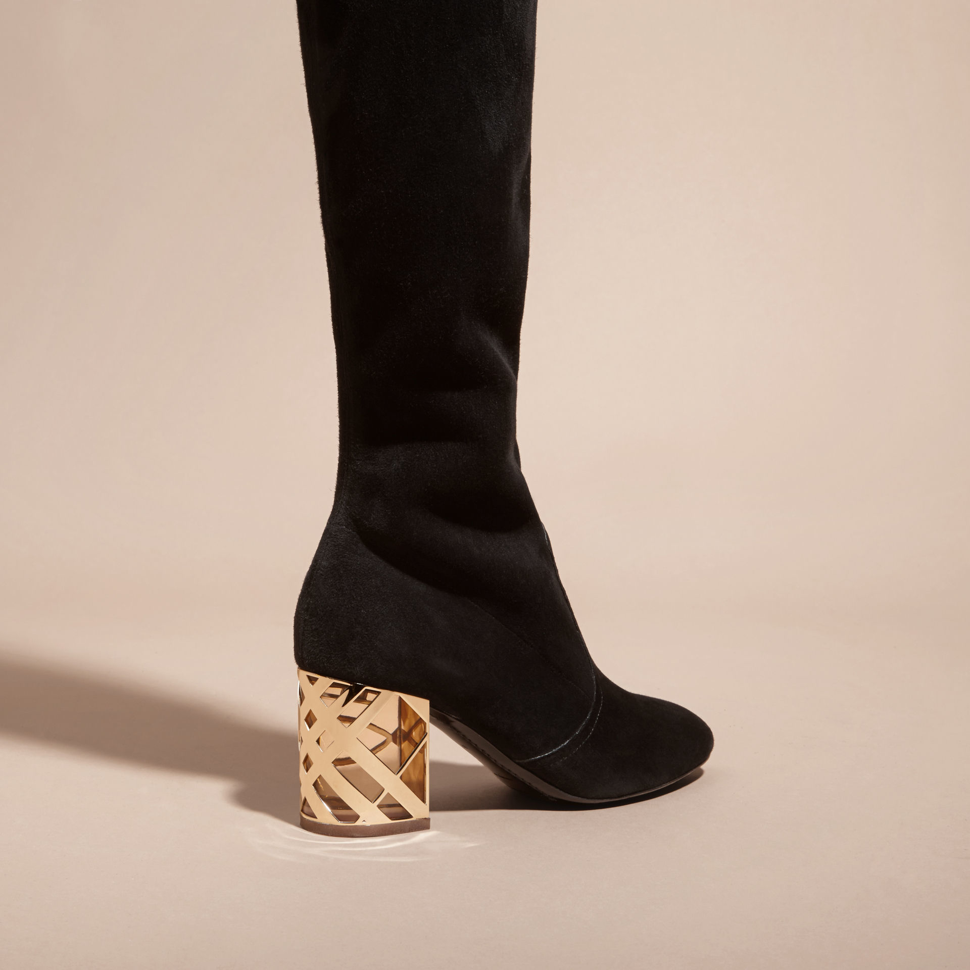 Burberry Check Heel Suede Over-the-knee Boots in Black - Lyst