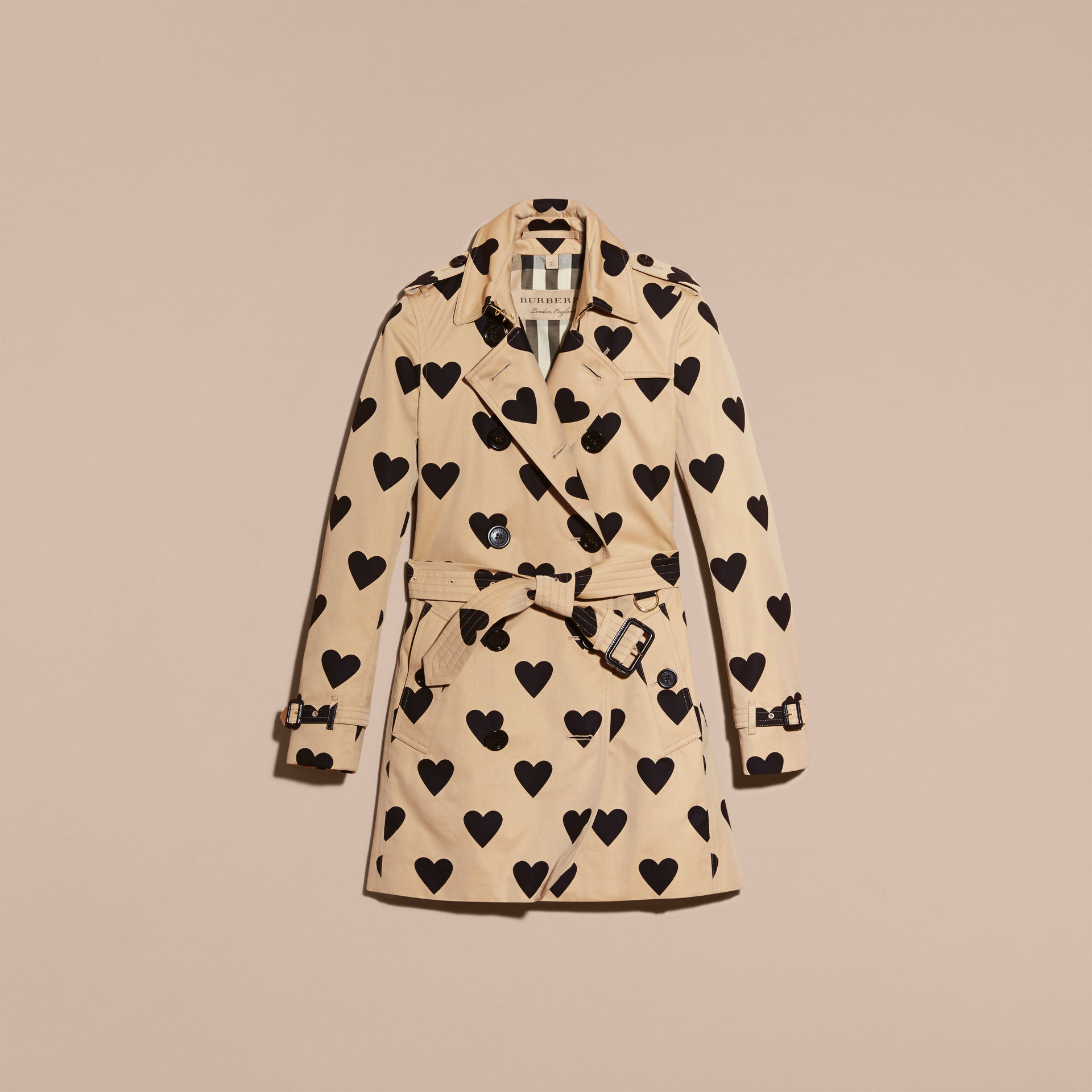 Burberry Heart Print Cotton Trench Coat in Black | Lyst