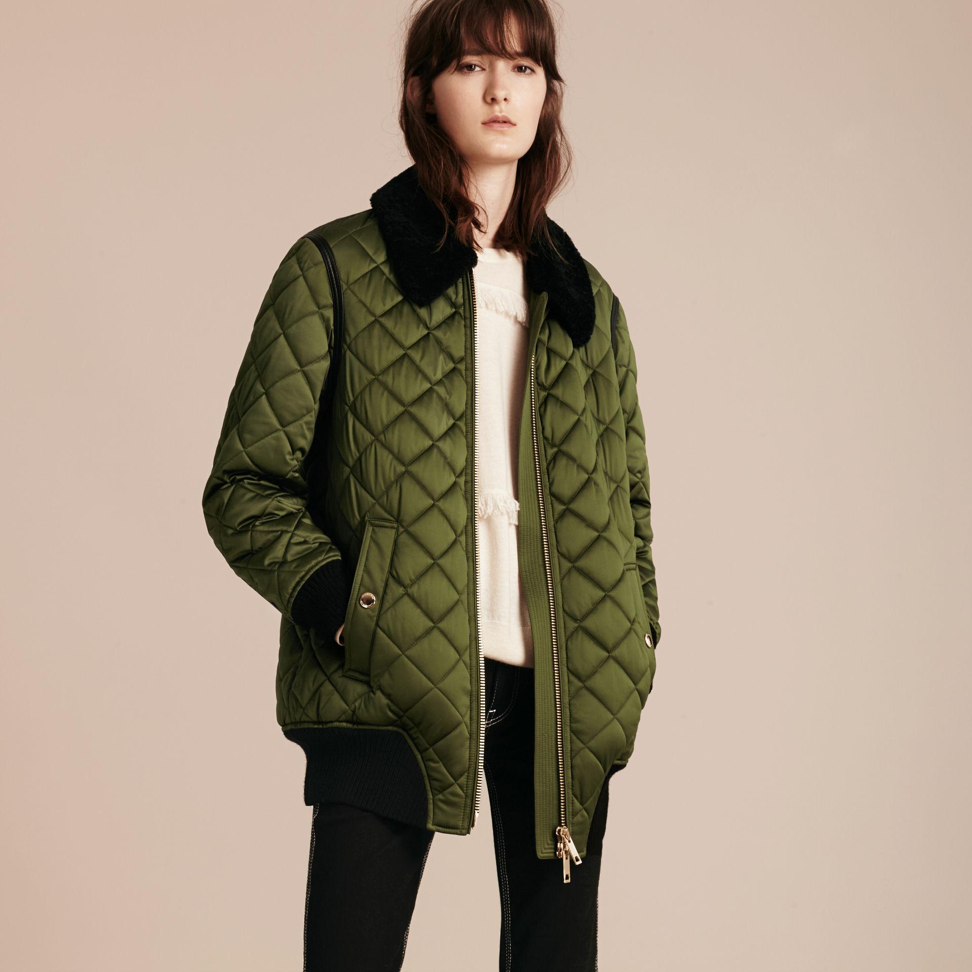 Burberry Synthetic Long Quilted Bomber Jacket With Shearling Collar in