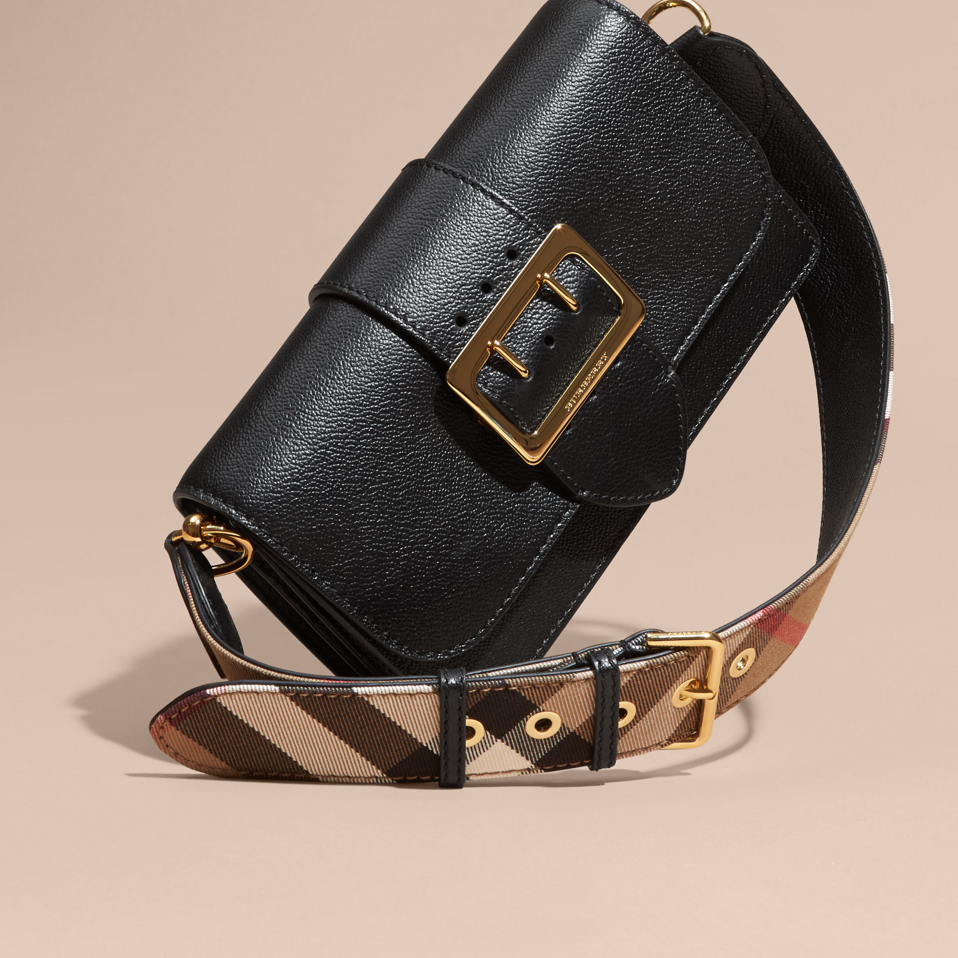 Burberry The Small Leather Buckle Bag in Black