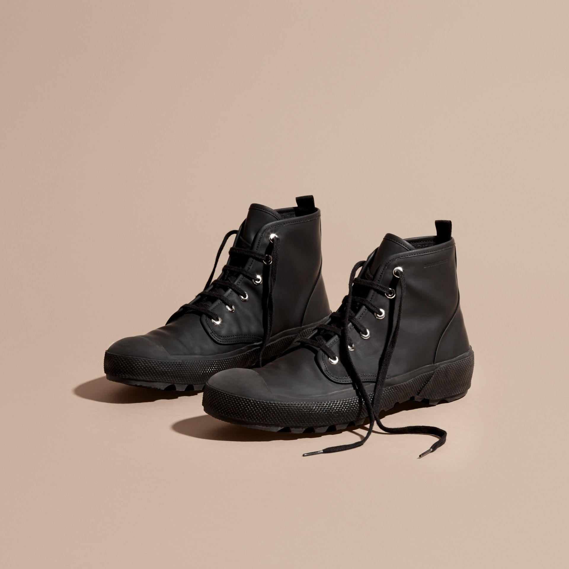 Burberry Lace-up Rubberised Leather Boots in Black for Men | Lyst