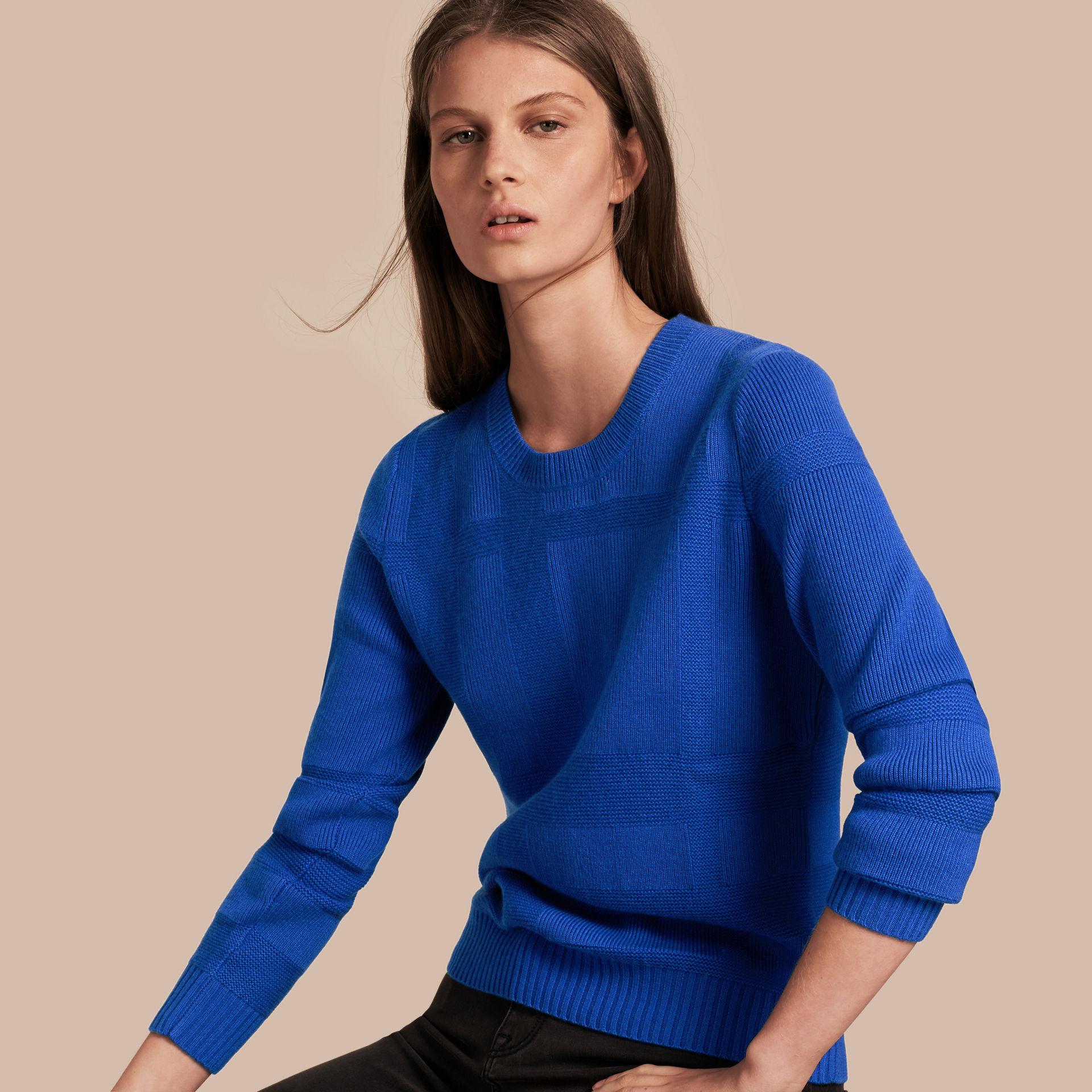 Burberry Check-knit Wool Cashmere Sweater Sapphire Blue - Lyst