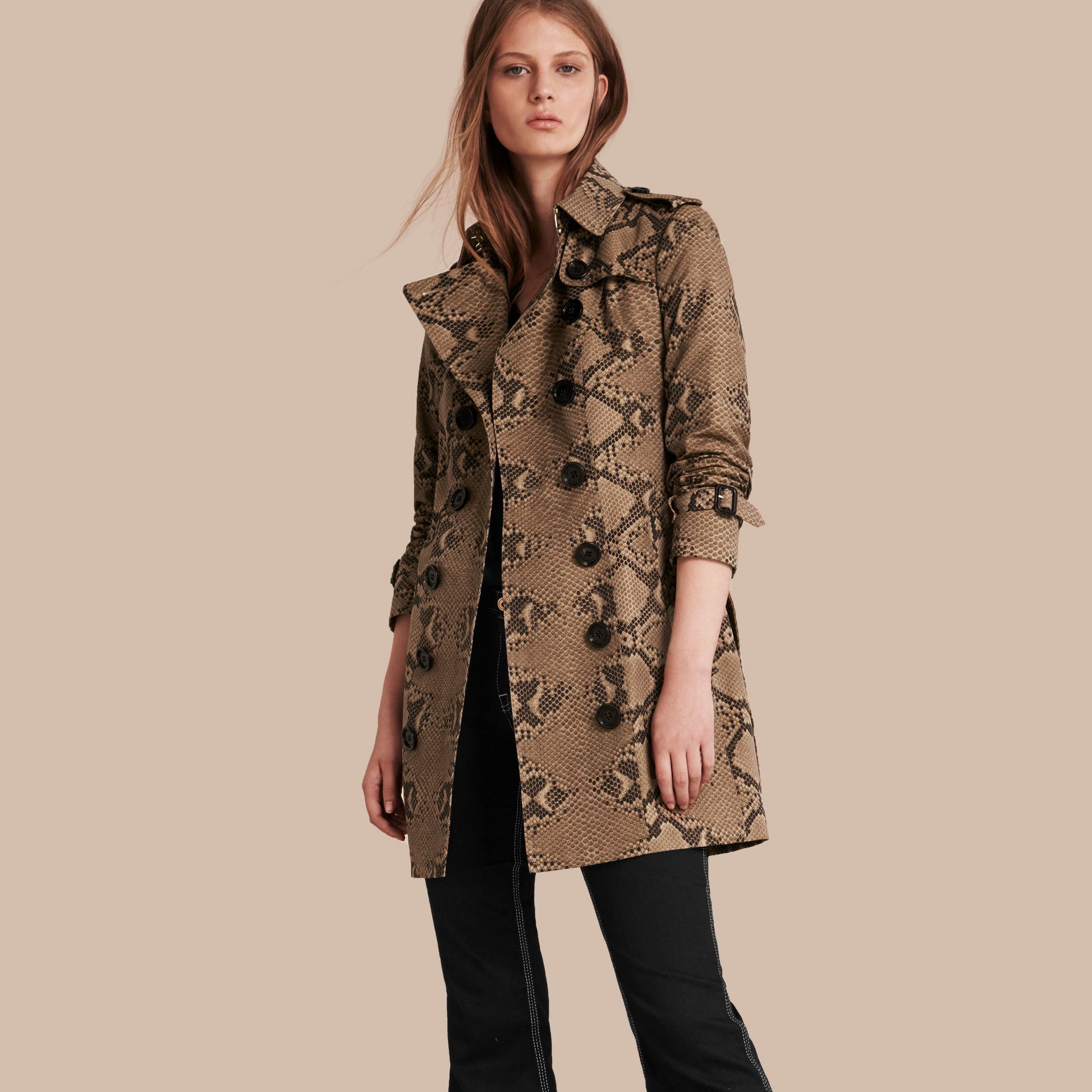 Lyst Burberry Python Print Cotton Trench Coat in Black