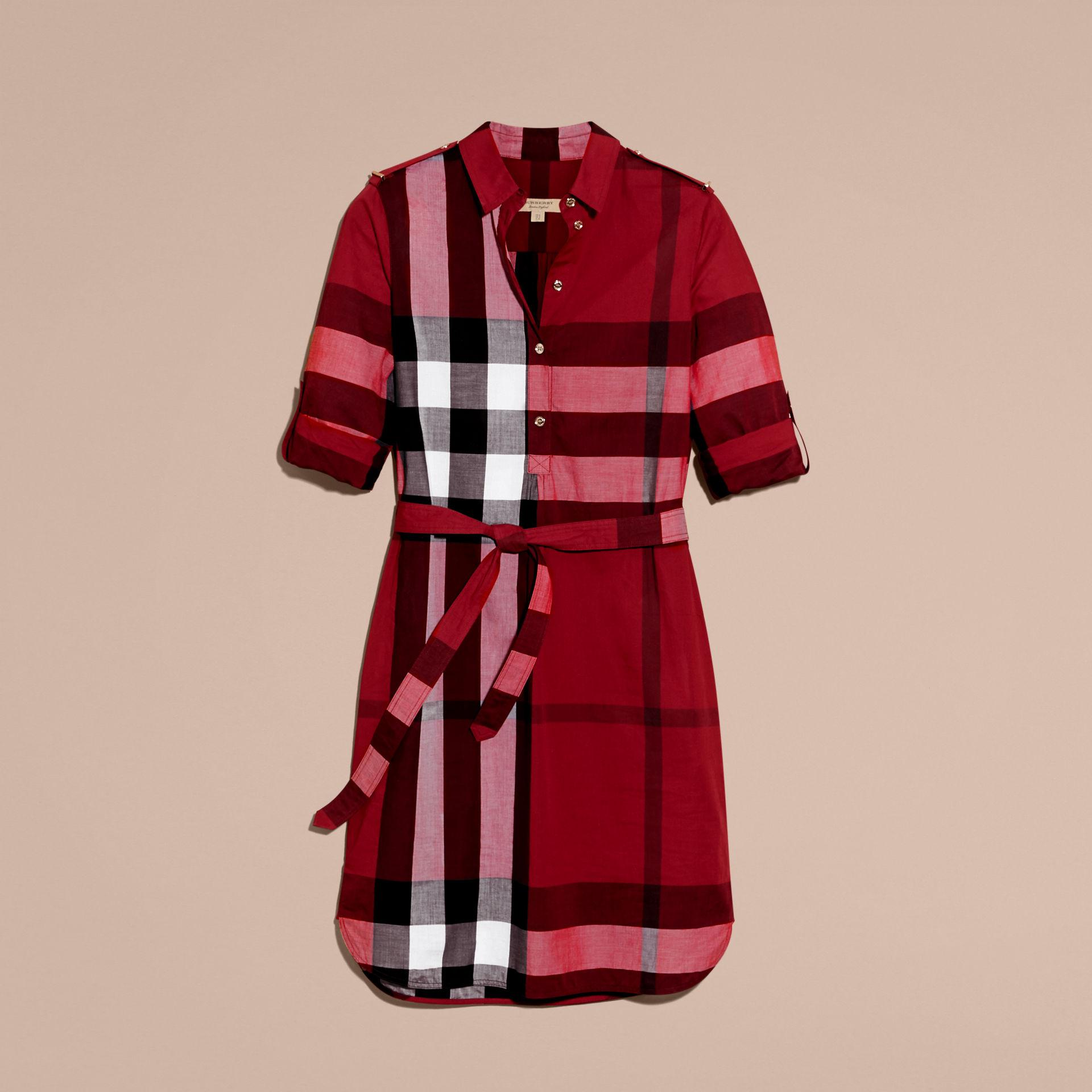 Burberry Check Cotton Shirt Dress Parade Red in Blue | Lyst