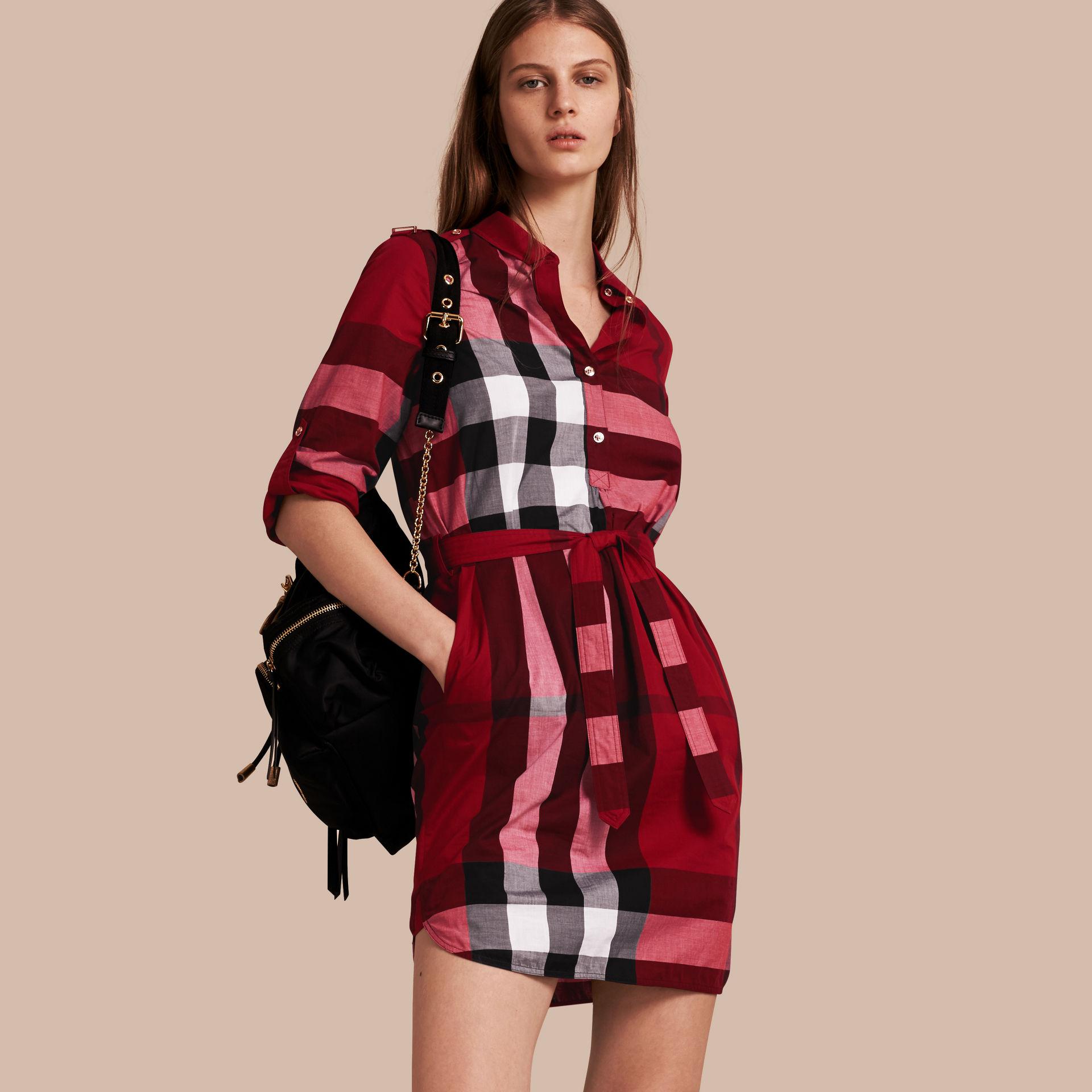 Burberry Check Cotton Shirt Dress Parade Red in Blue | Lyst