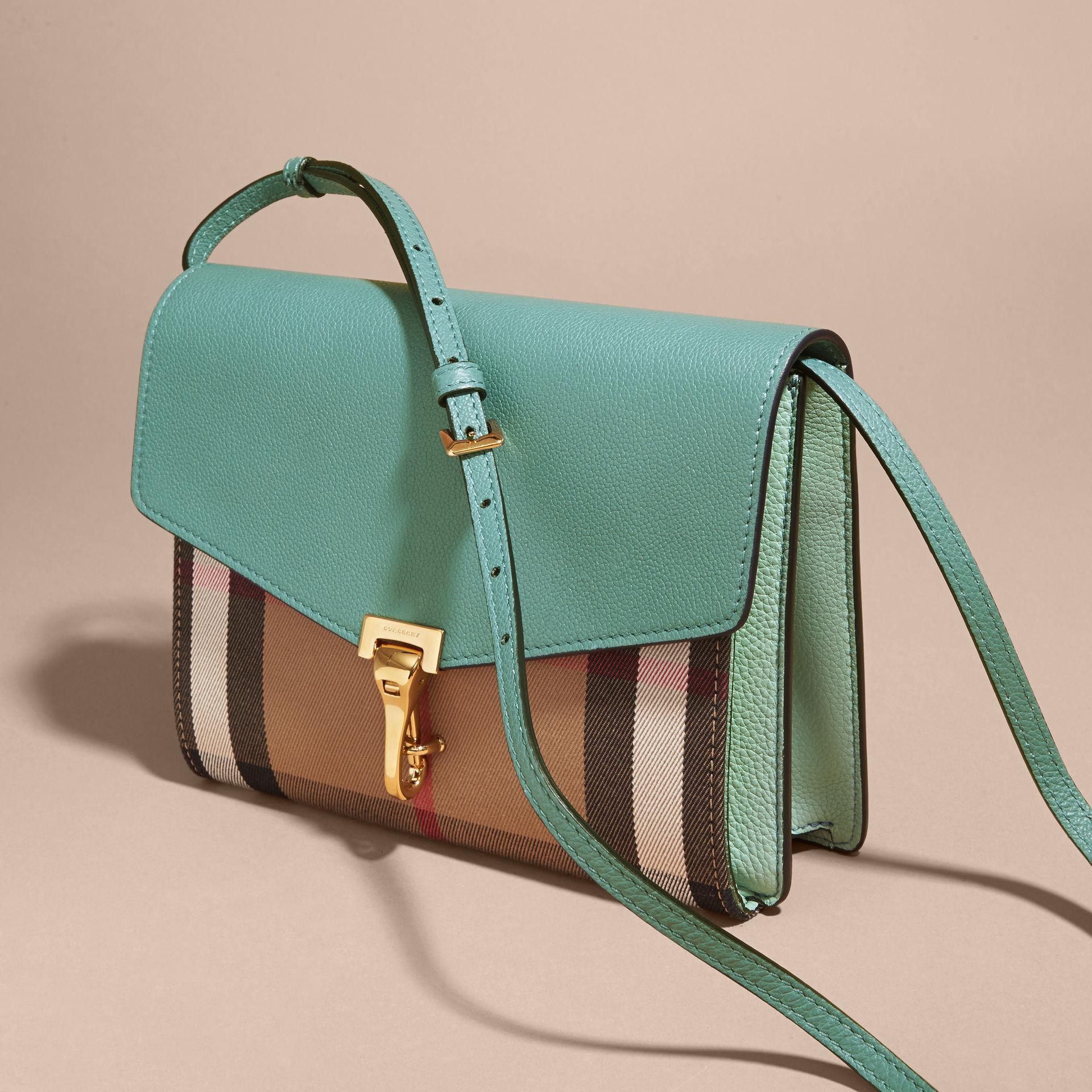 Lyst - Burberry Small Leather And House Check Crossbody Bag Celadon Blue in Blue