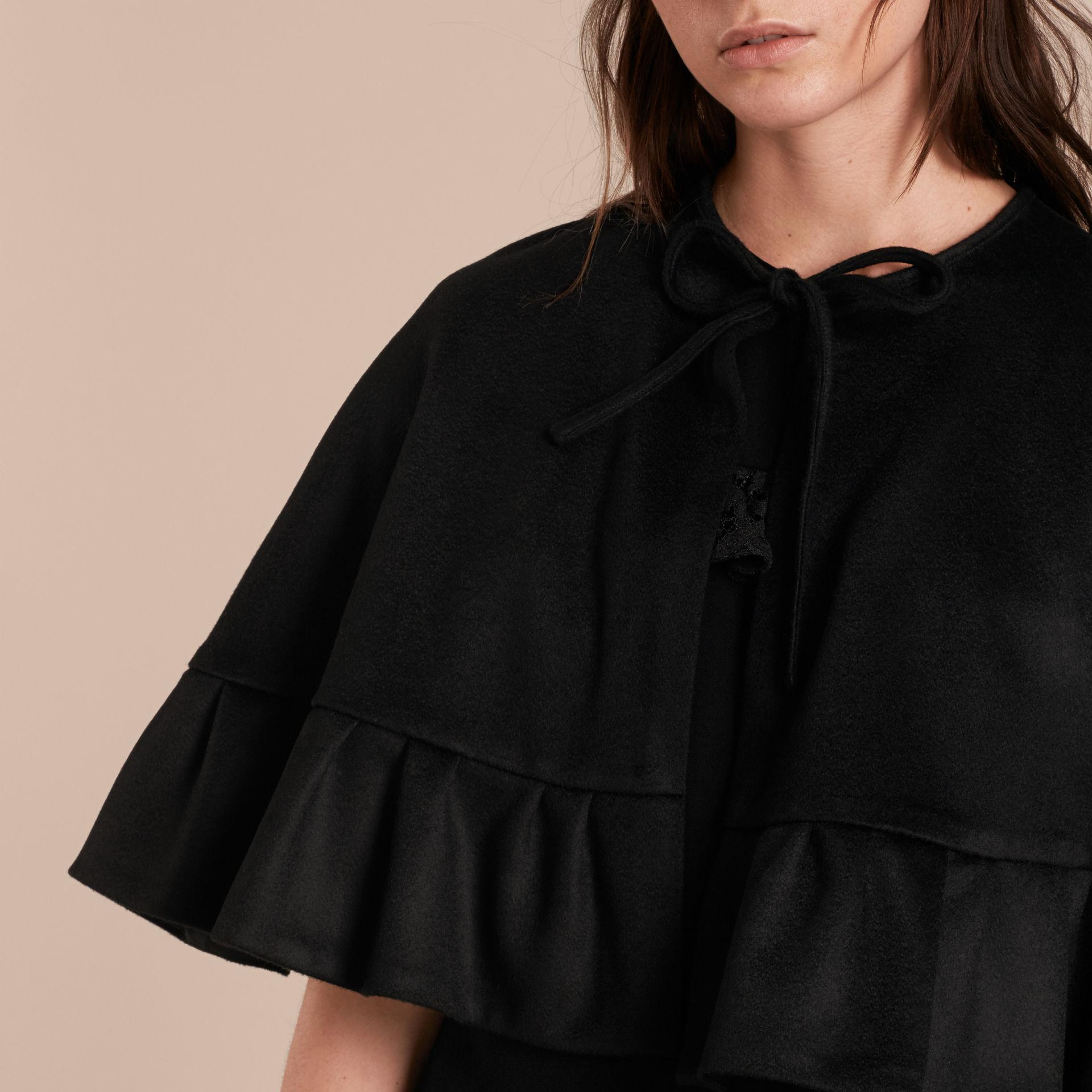 lyst burberry ruffle hem cape black in black lyst burberry ruffle hem cape black in black