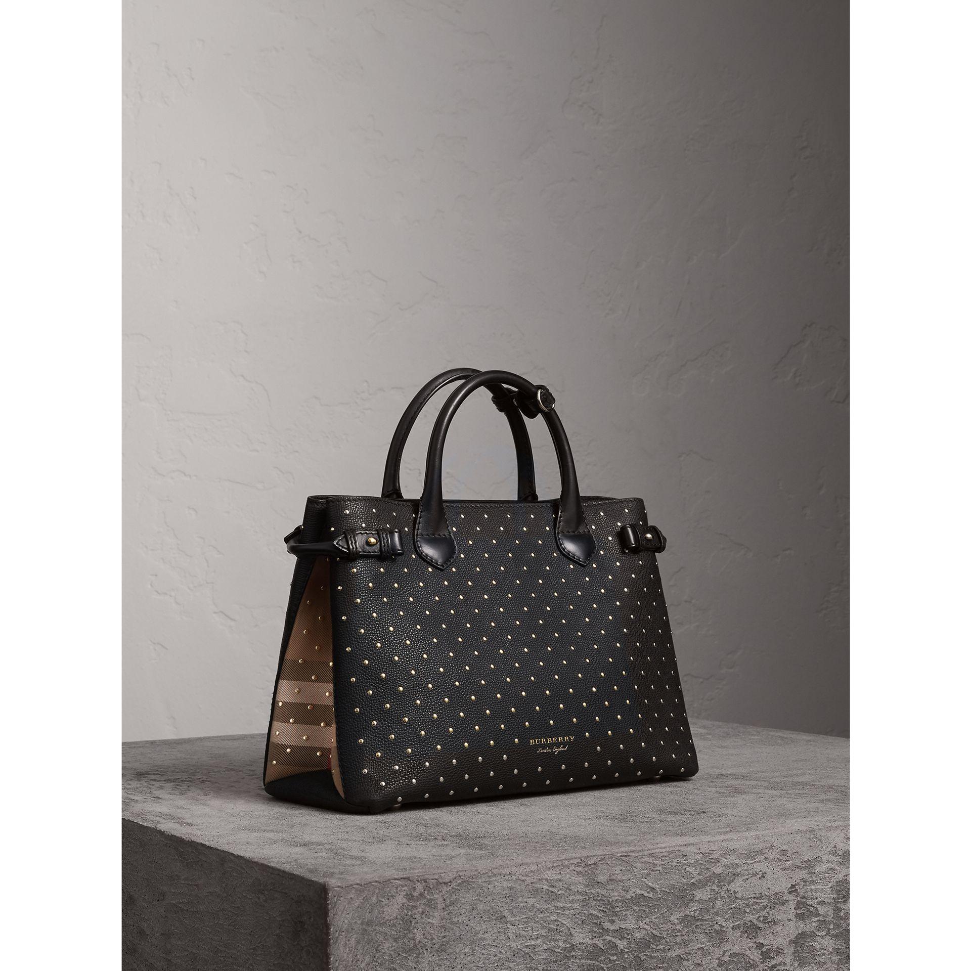 Burberry The Medium Banner Studded Leather And House Check Tote Bag in ...