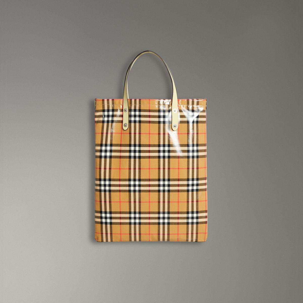 Burberry Leather Coated Vintage Check Medium Shopper Tote Bag - Lyst
