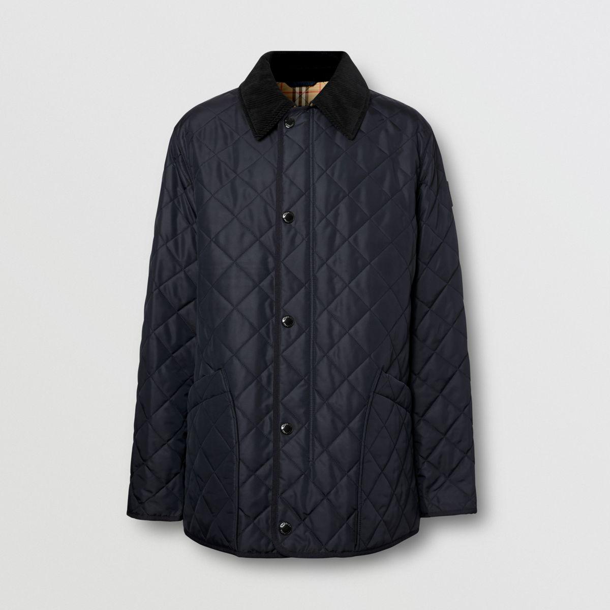 Burberry Corduroy Diamond Quilted Thermoregulated Barn Jacket in Navy ...