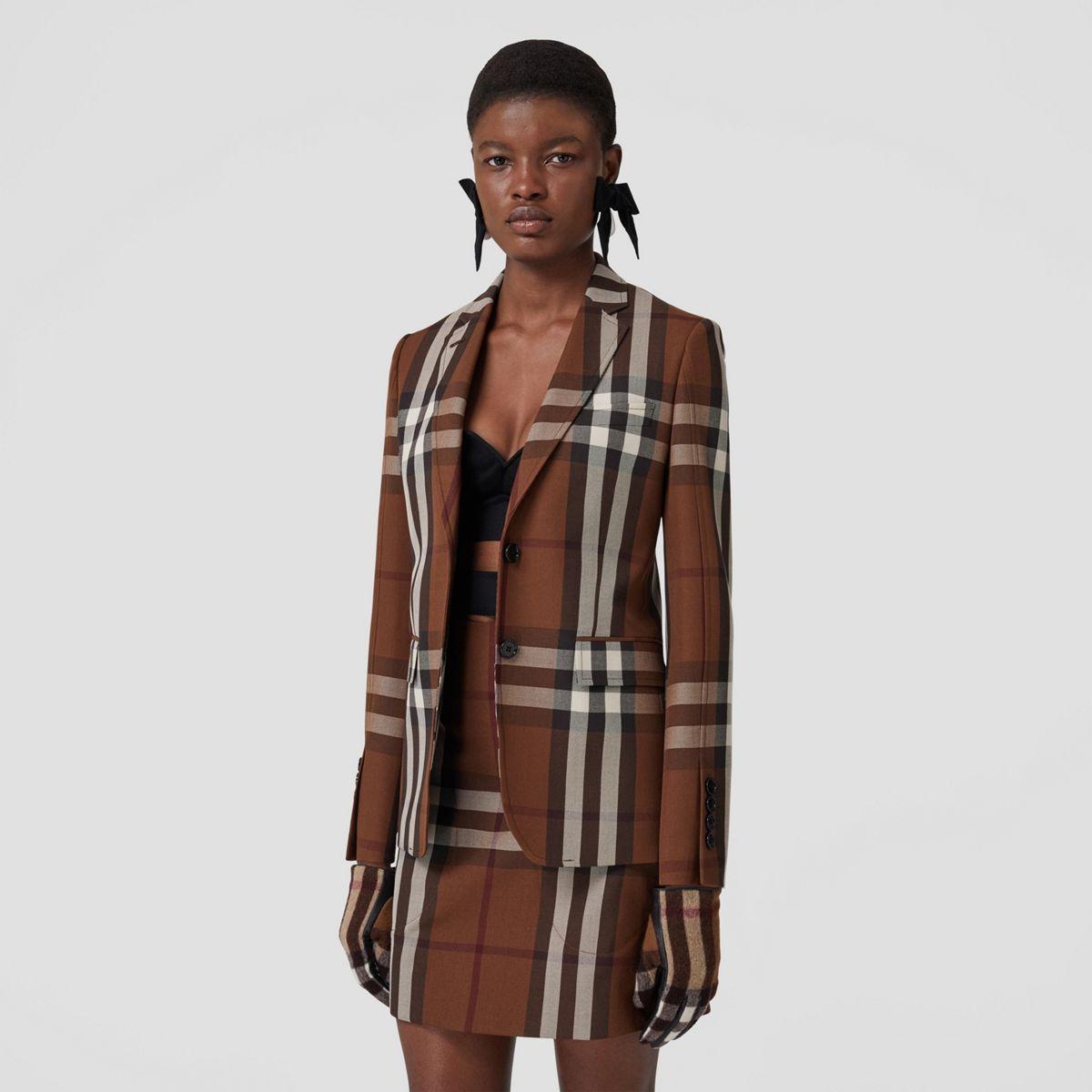 Burberry Check Wool Blend Jacquard Tailored Jacket in Brown | Lyst